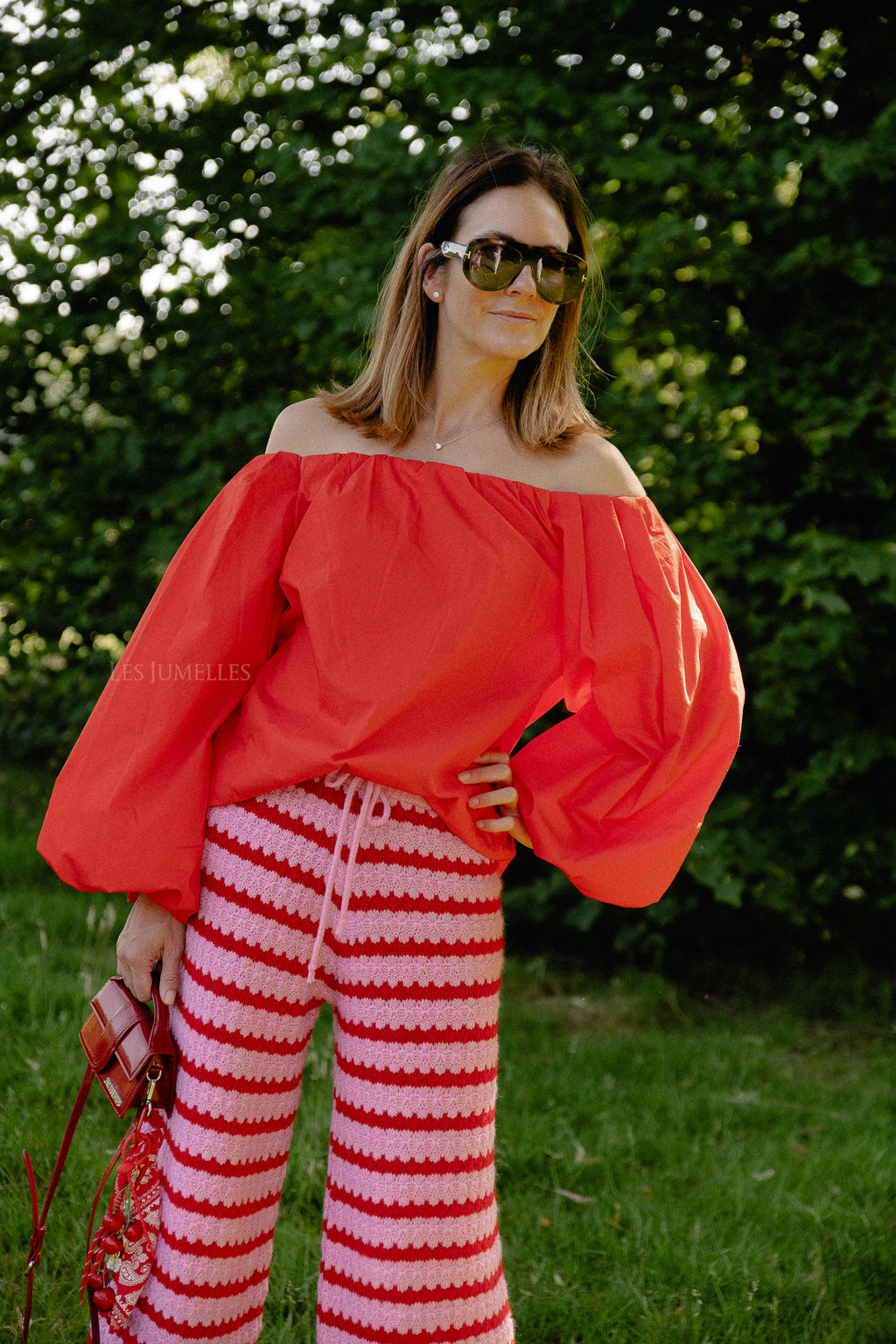 Hannah knitted pants red/pink stripes