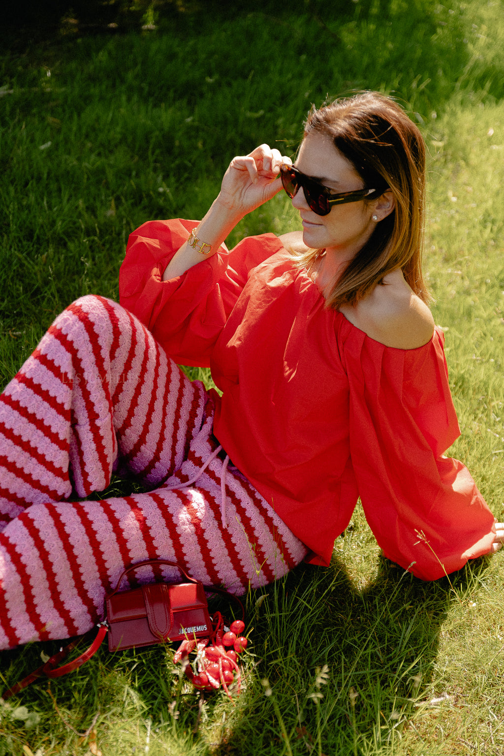 Hannah knitted pants red/pink stripes