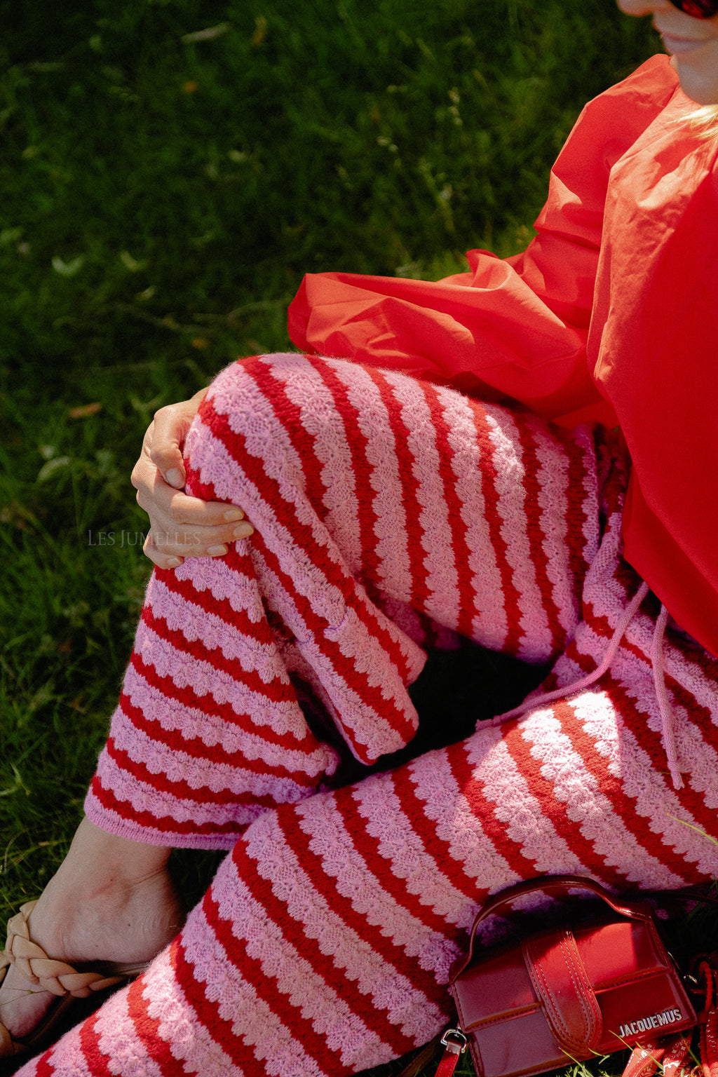 Hannah knitted pants red/pink stripes