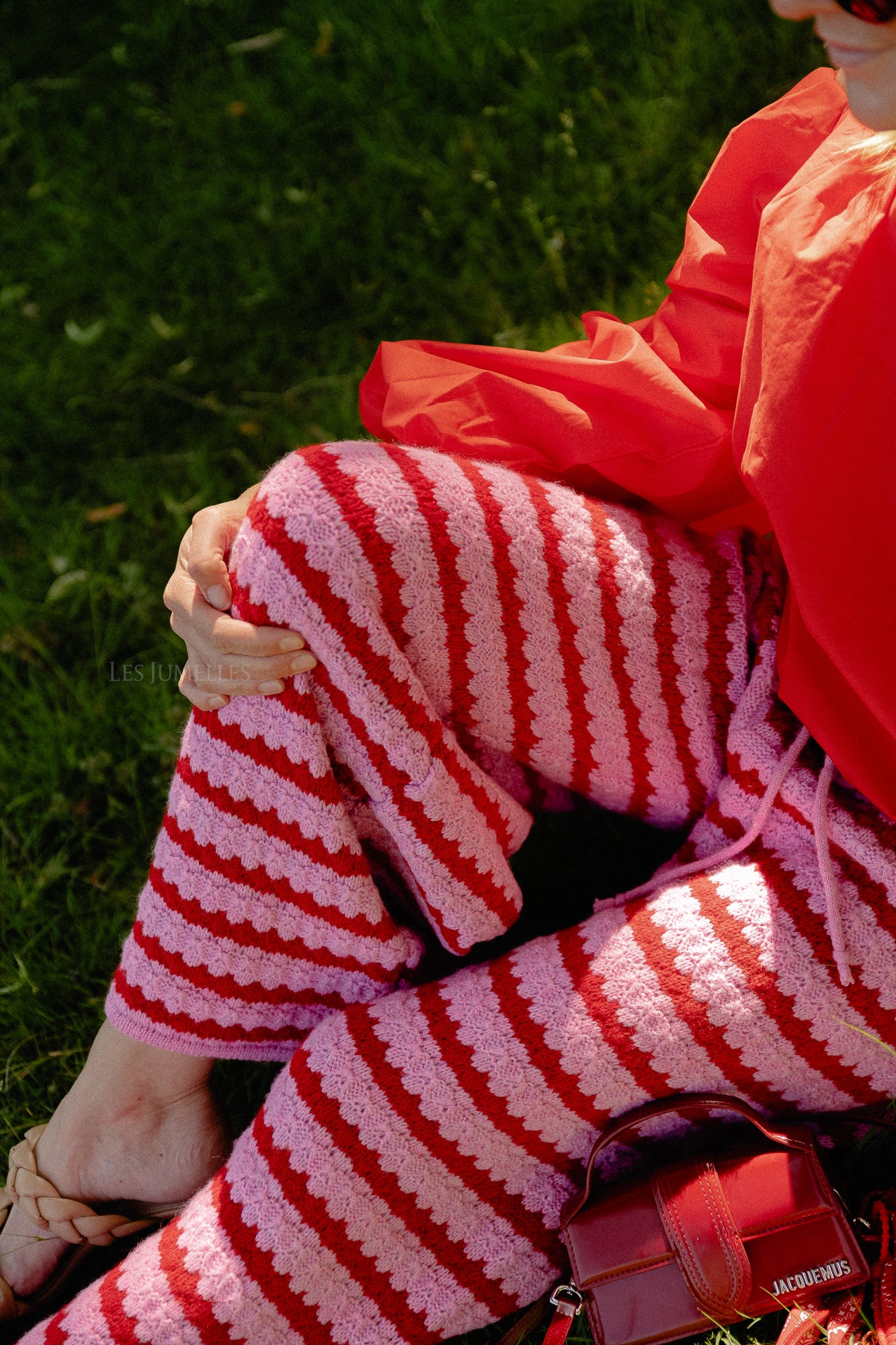 Hannah knitted pants red/pink stripes