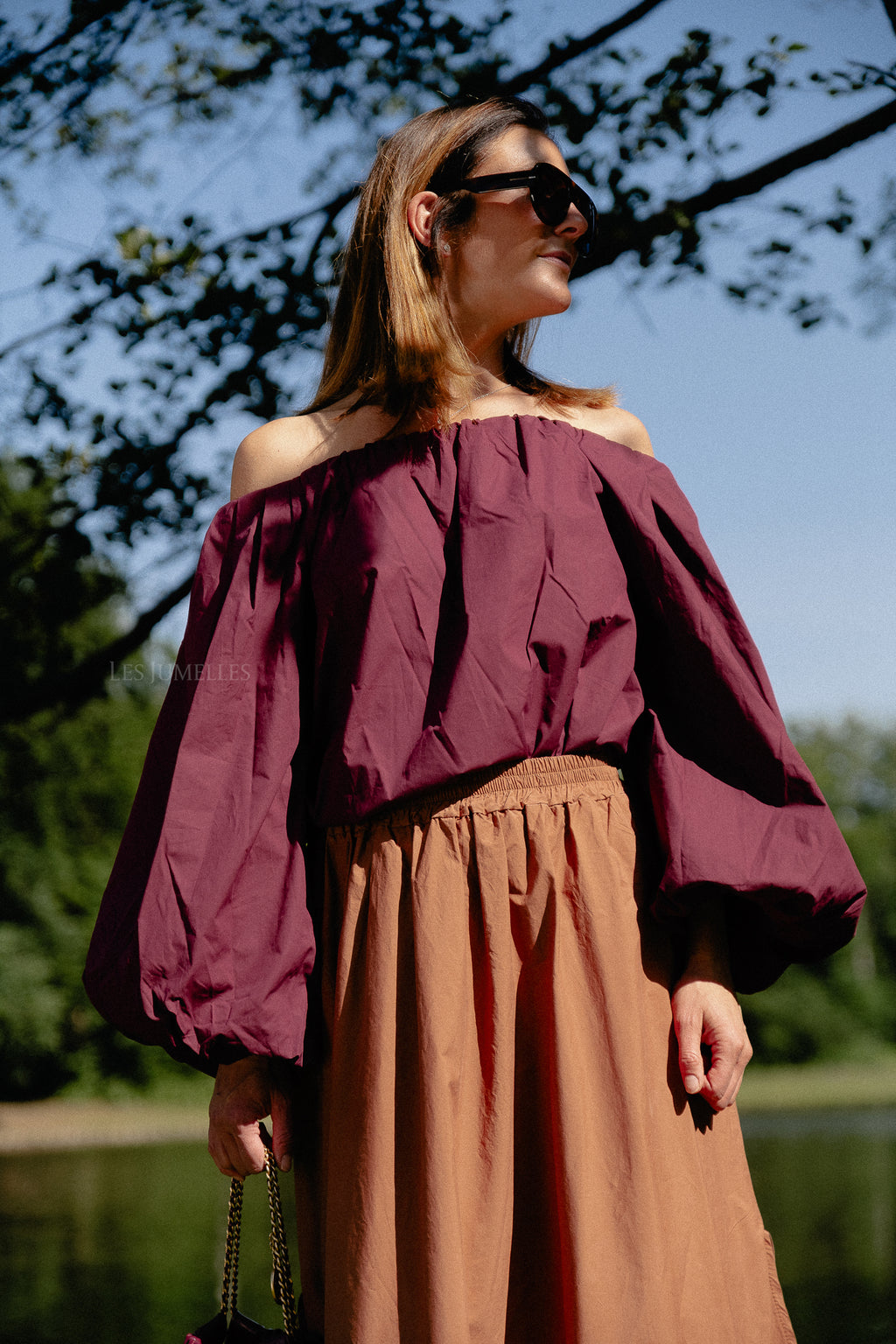 Fran off shoulder blouse aubergine