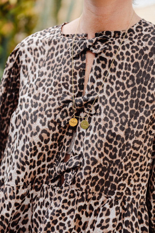 Les Jumelles Piper peplum tie blouse leopard