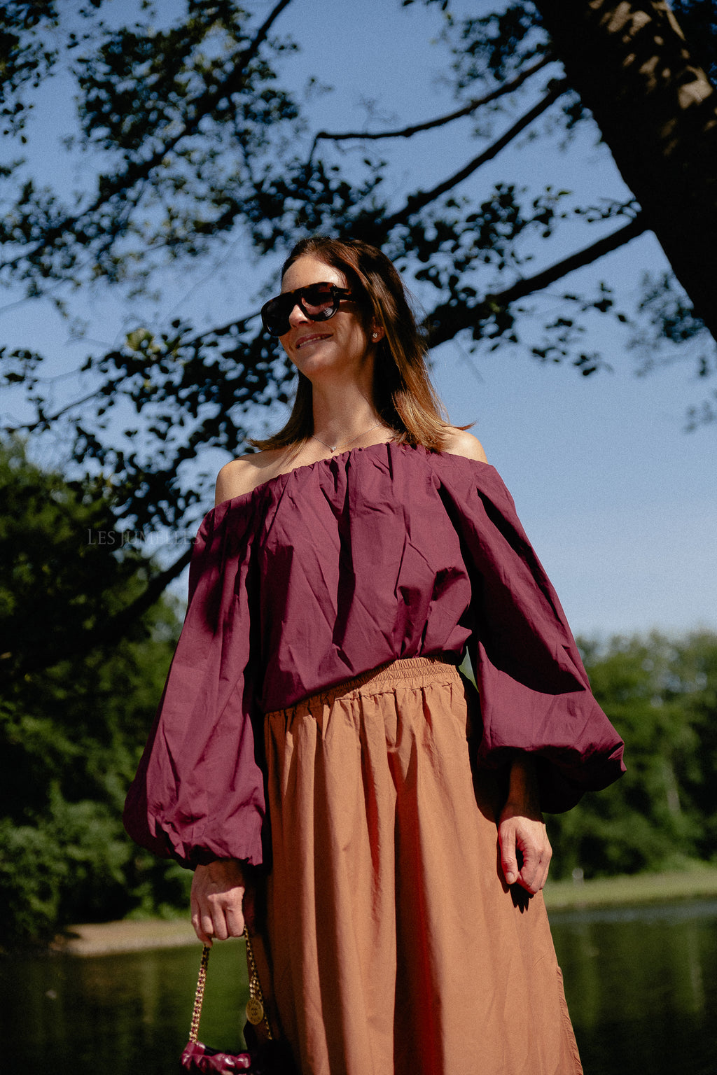 Fran off shoulder blouse aubergine