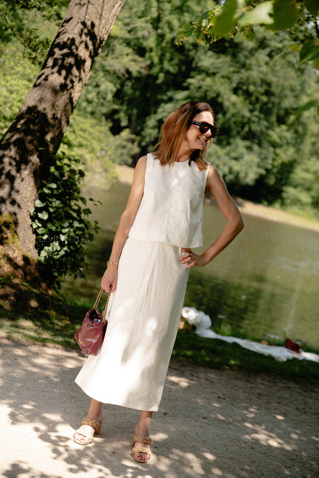 VIPal HW ankle denim skirt white