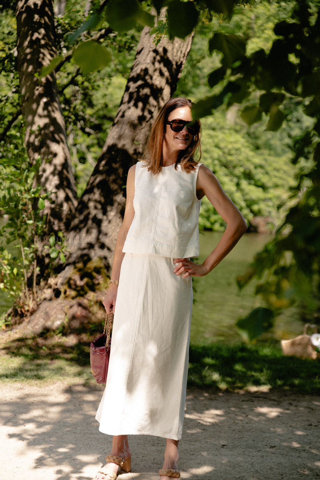 VIPal HW ankle denim skirt white