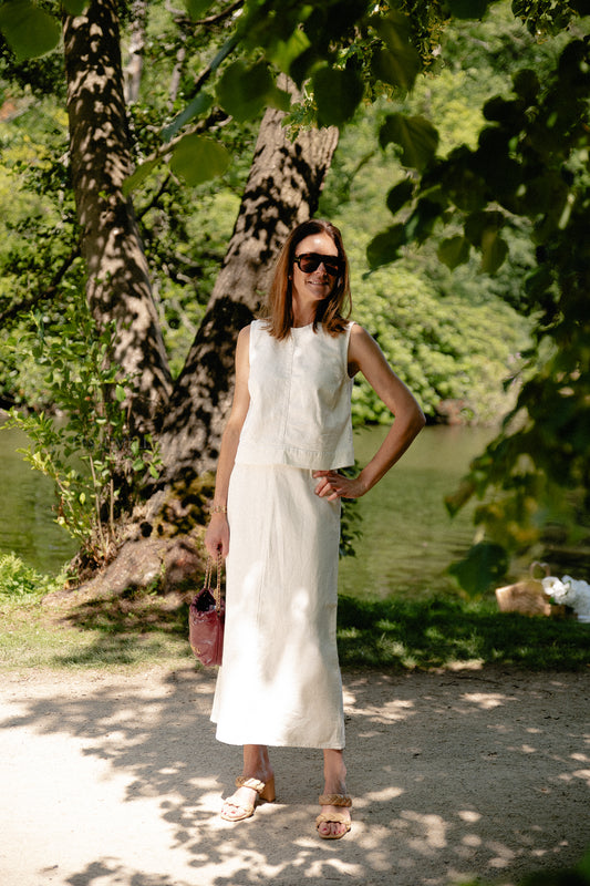 Les Jumelles VIPal HW ankle denim skirt white