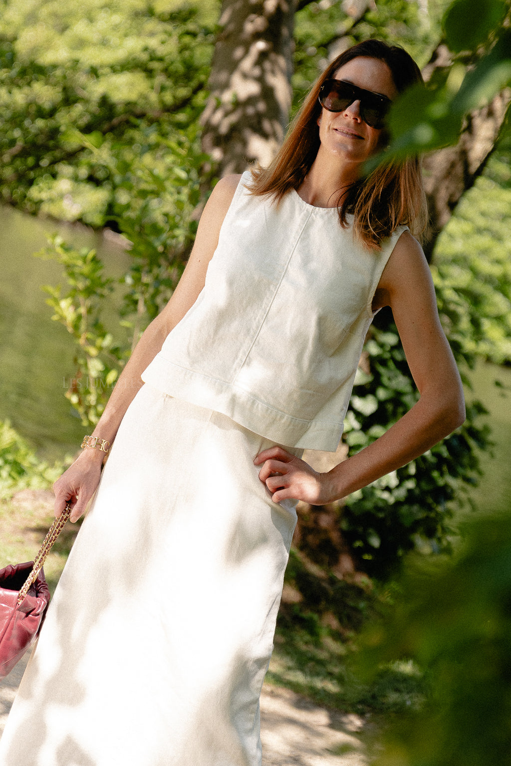 VIPal HW ankle denim skirt white