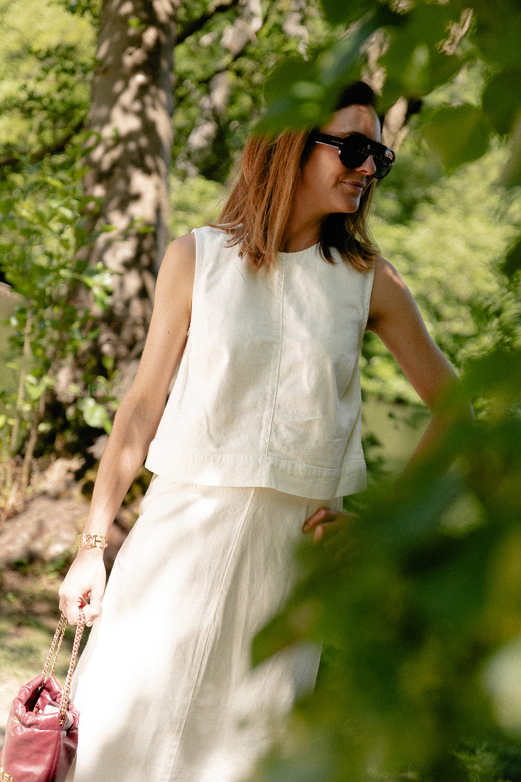 VIPal HW ankle denim skirt white