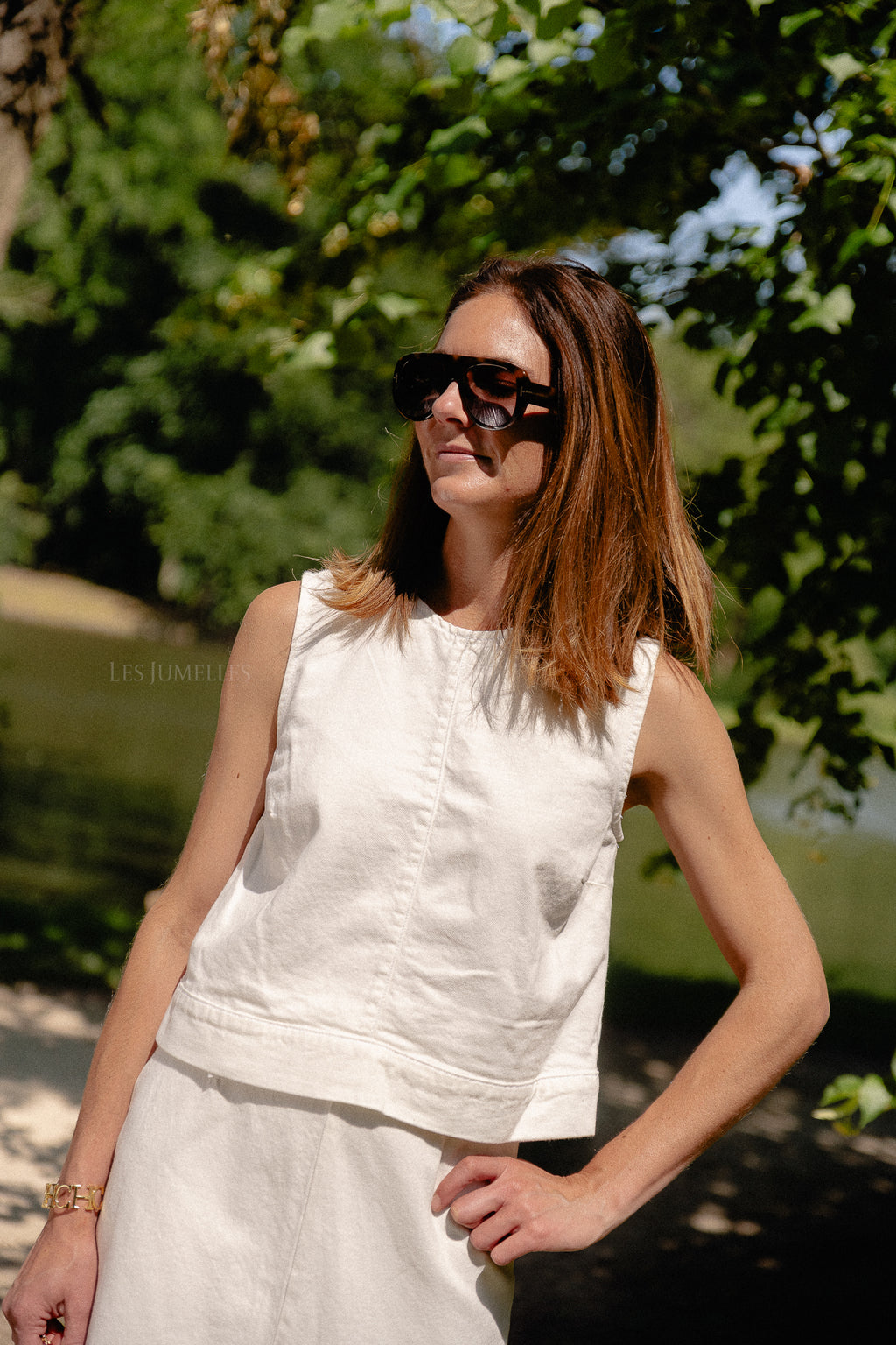 VIPal O-neck S/S short denim top white