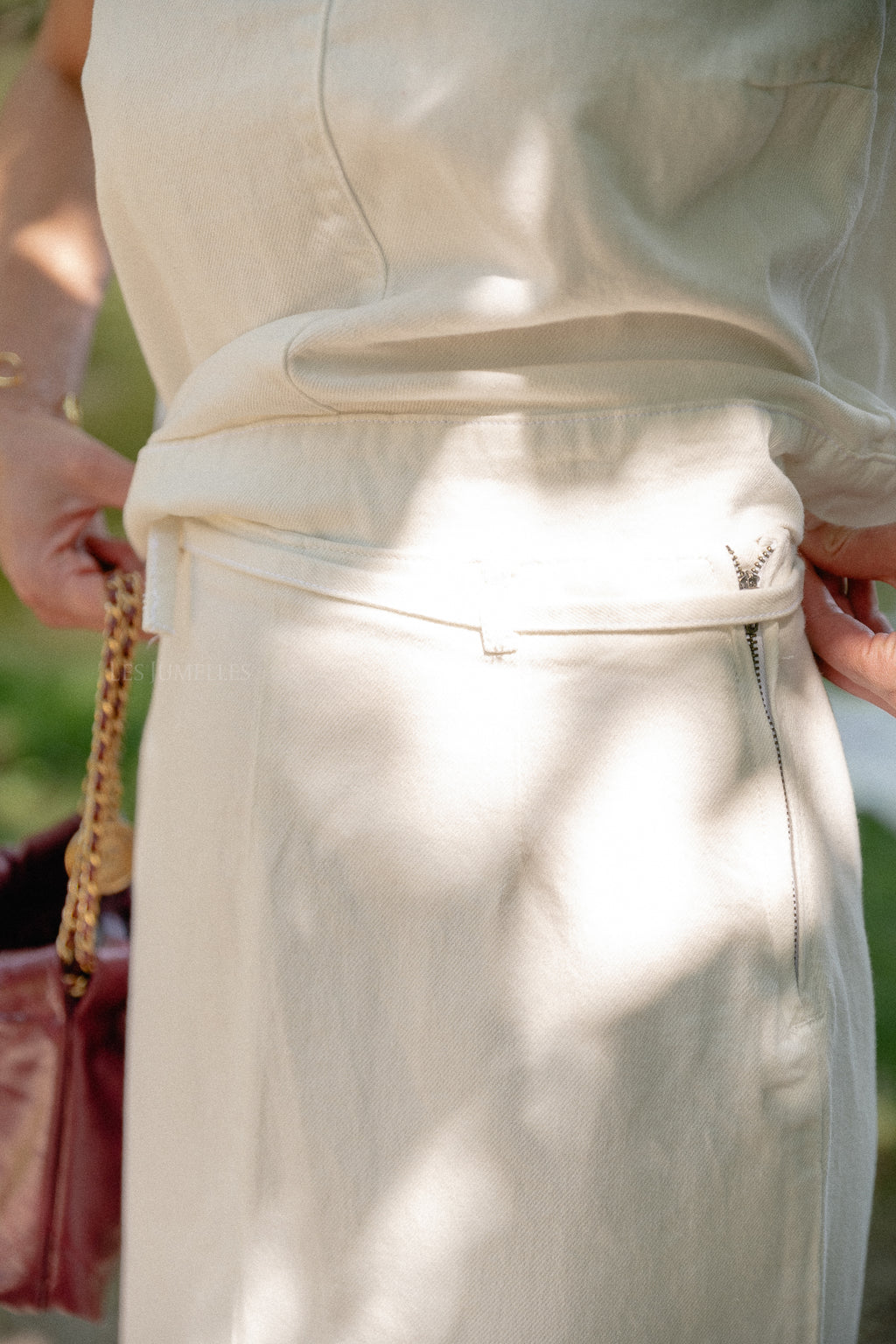 VIPal HW ankle denim skirt white