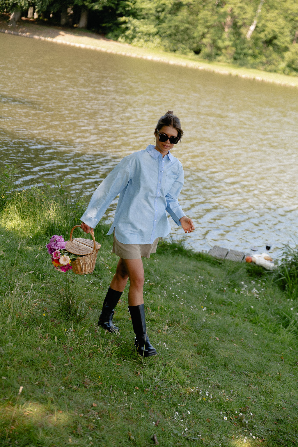 OBJZane LO L/S shirt cornflower blue