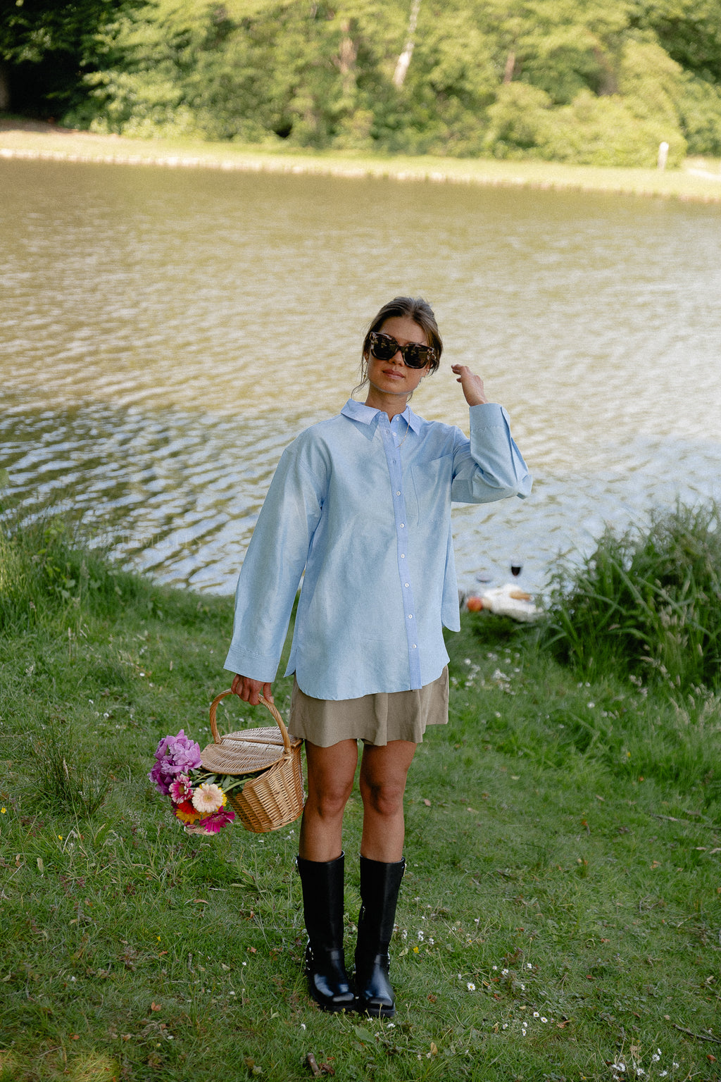 OBJZane LO L/S shirt cornflower blue