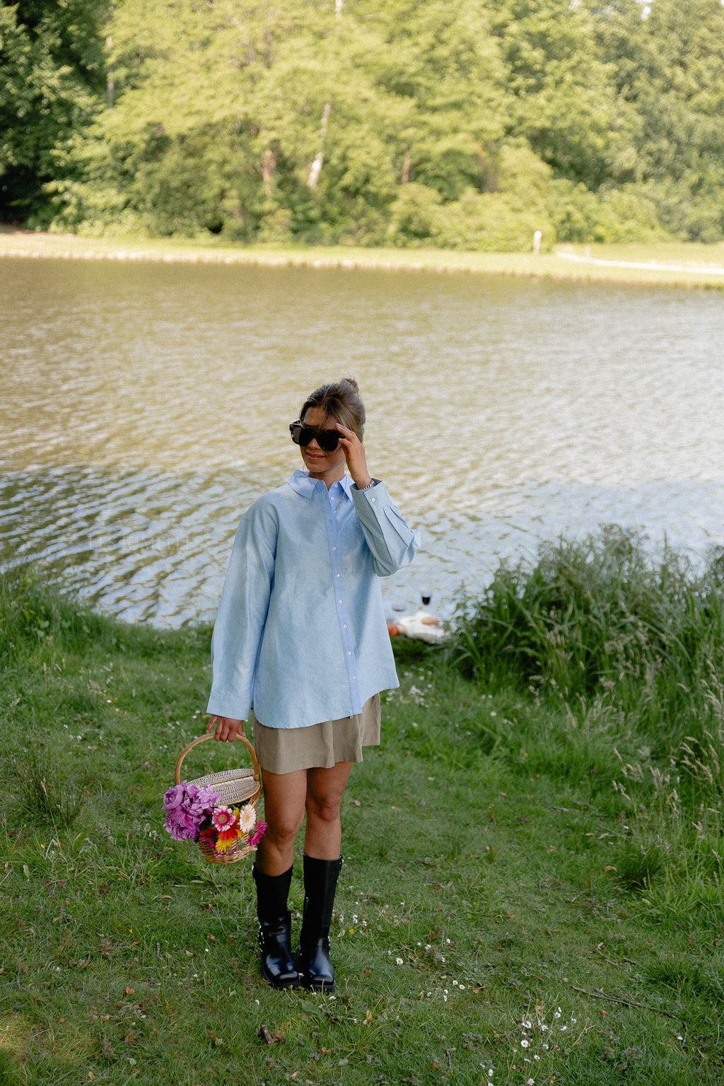 OBJZane LO L/S shirt cornflower blue