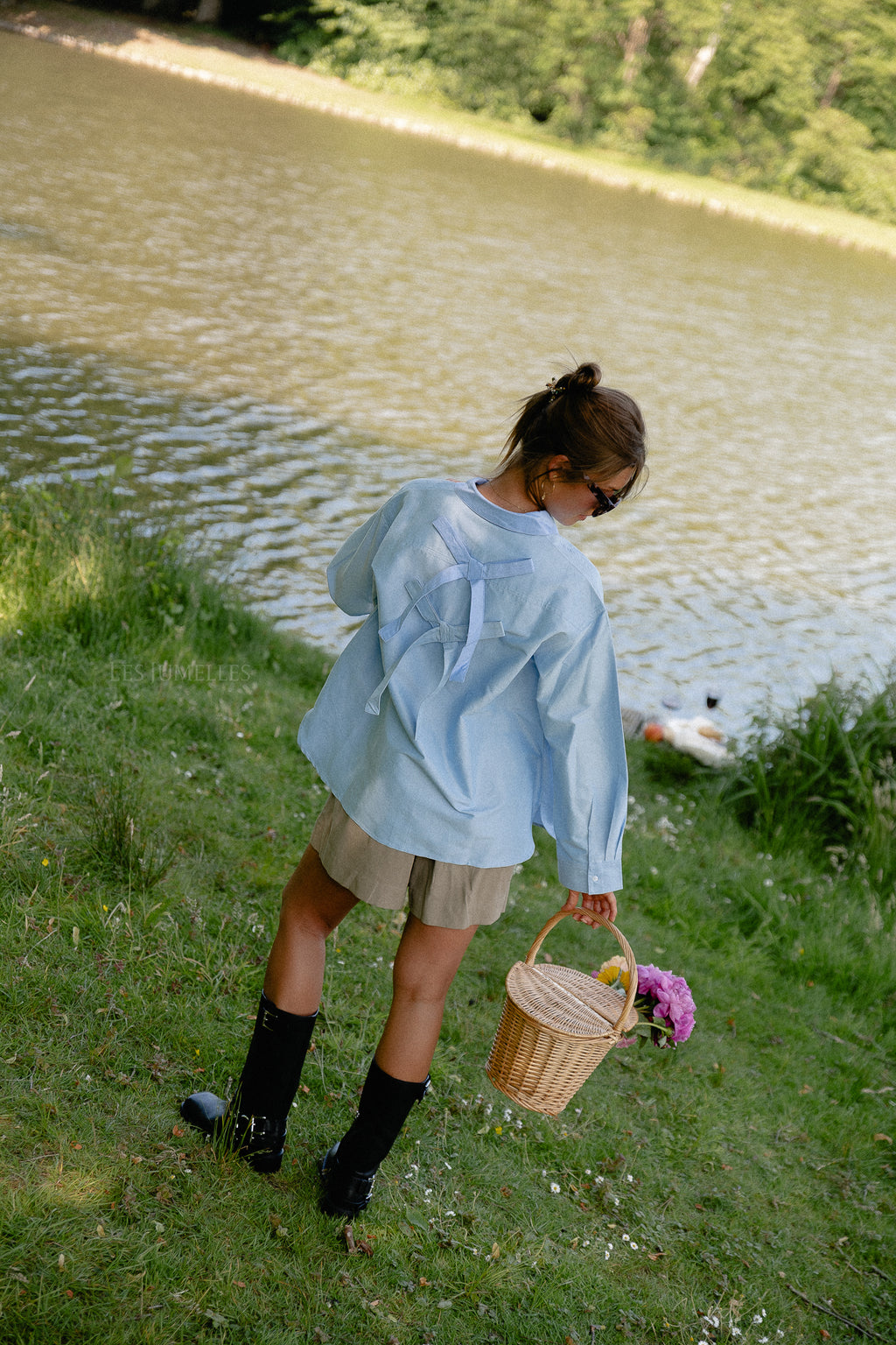 OBJZane LO L/S shirt cornflower blue