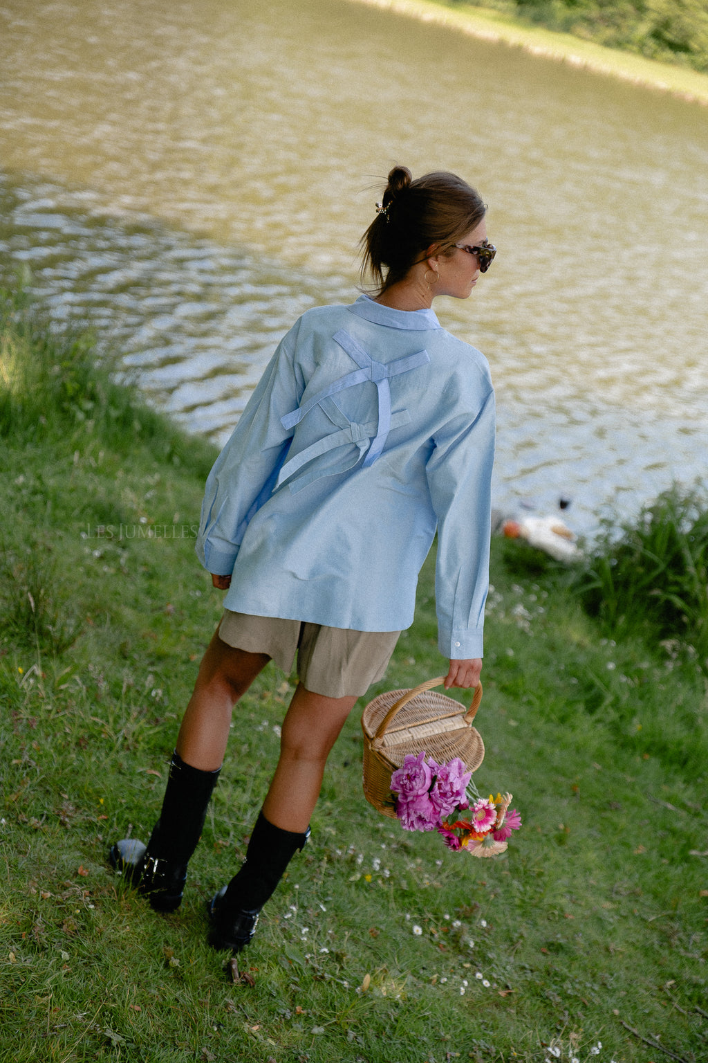 OBJZane LO L/S shirt cornflower blue