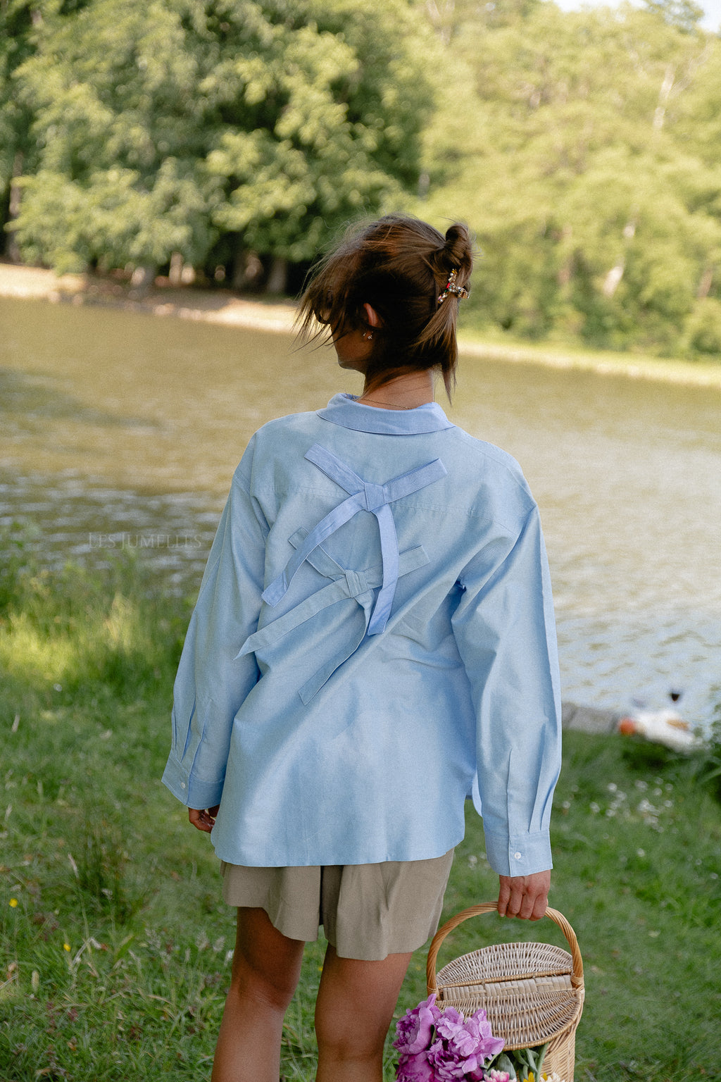 OBJZane LO L/S shirt cornflower blue