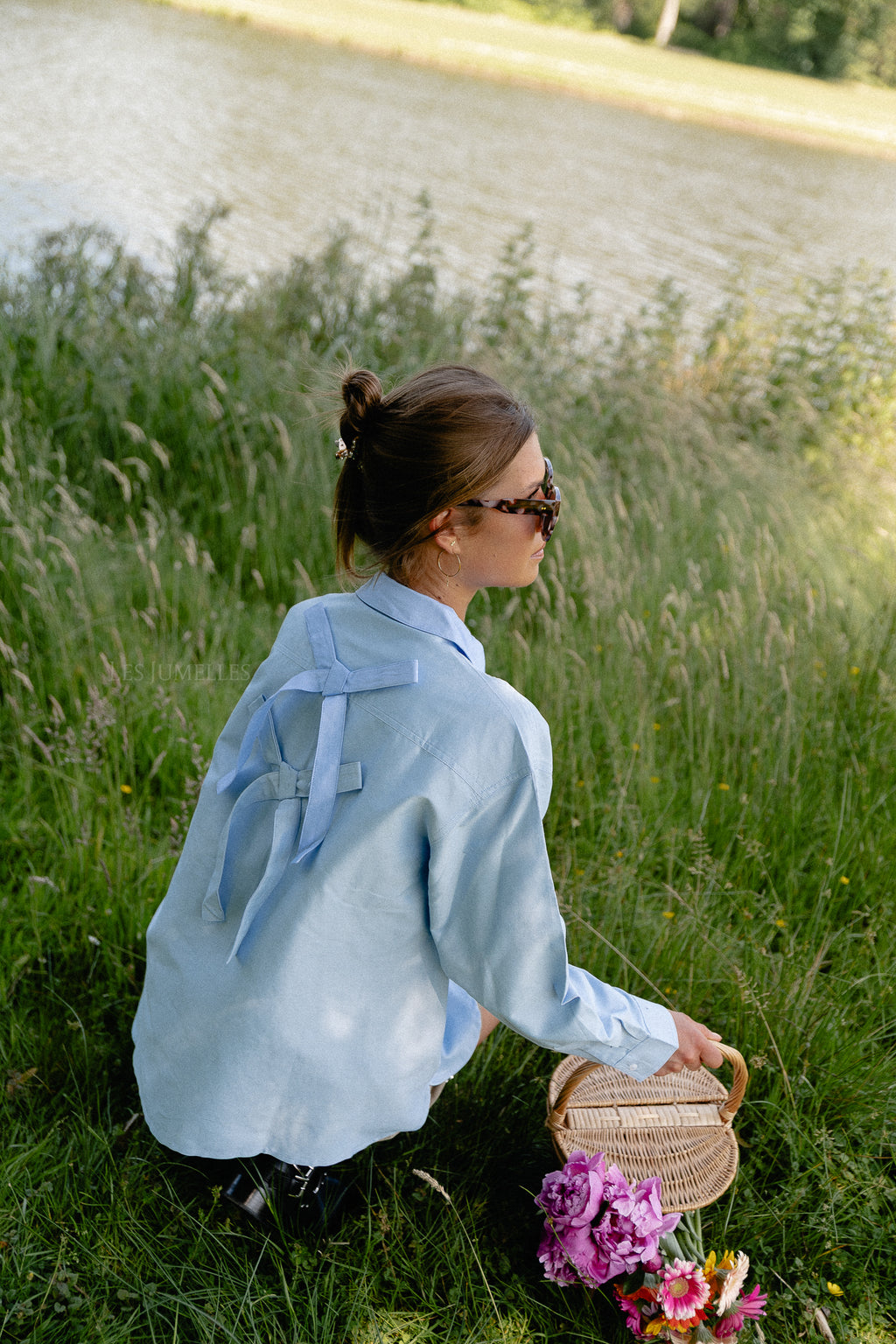 OBJZane LO L/S shirt cornflower blue