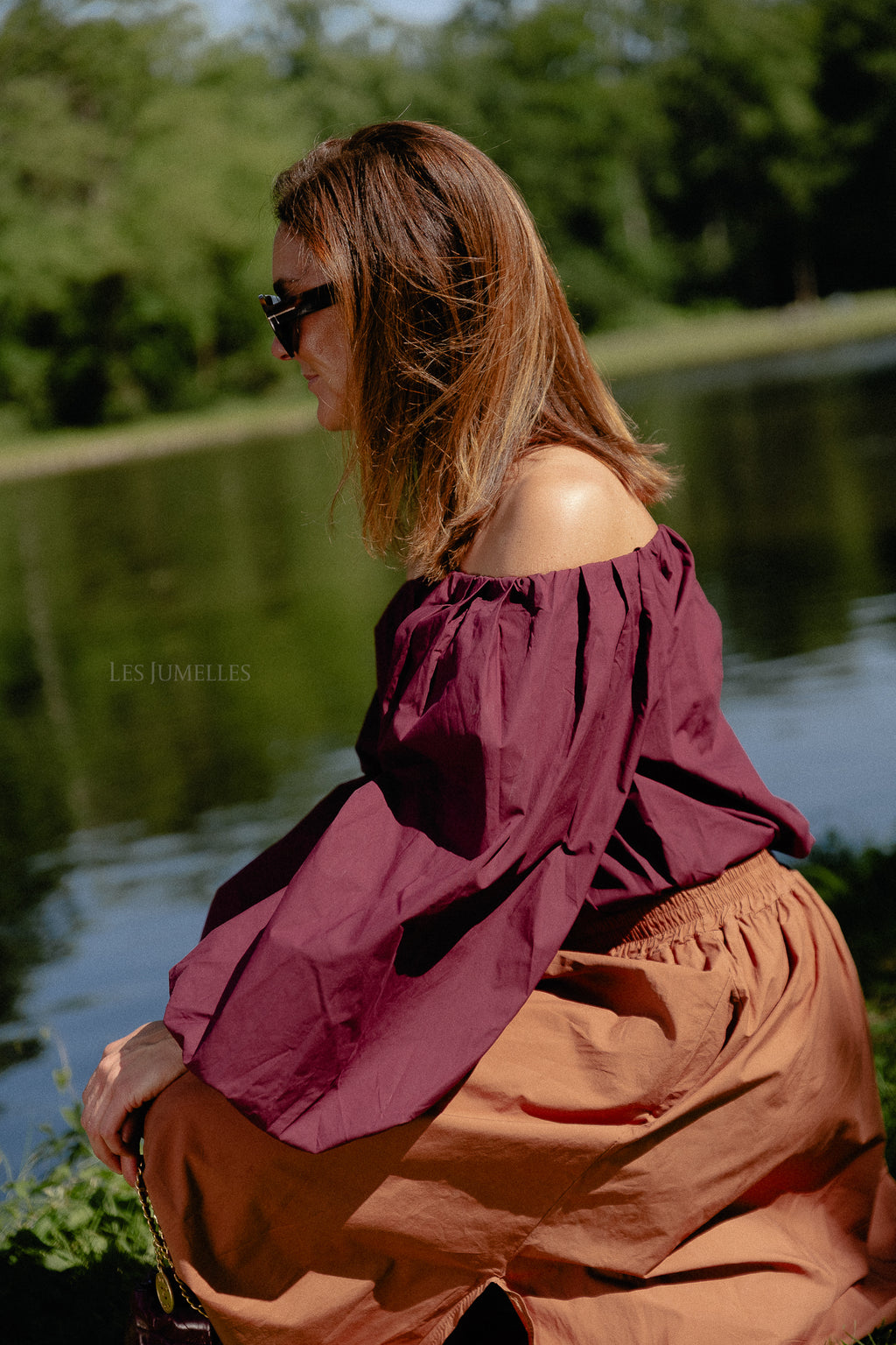 Fran off shoulder blouse aubergine