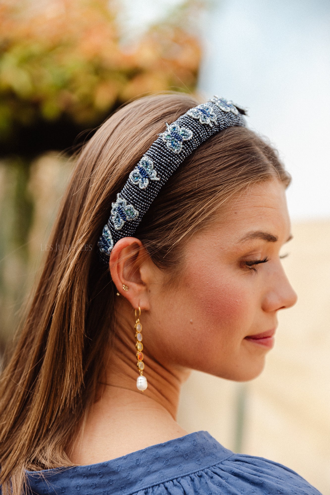 Adonia Midi-Perlen-Haarspange, Sargasso-Meerblau