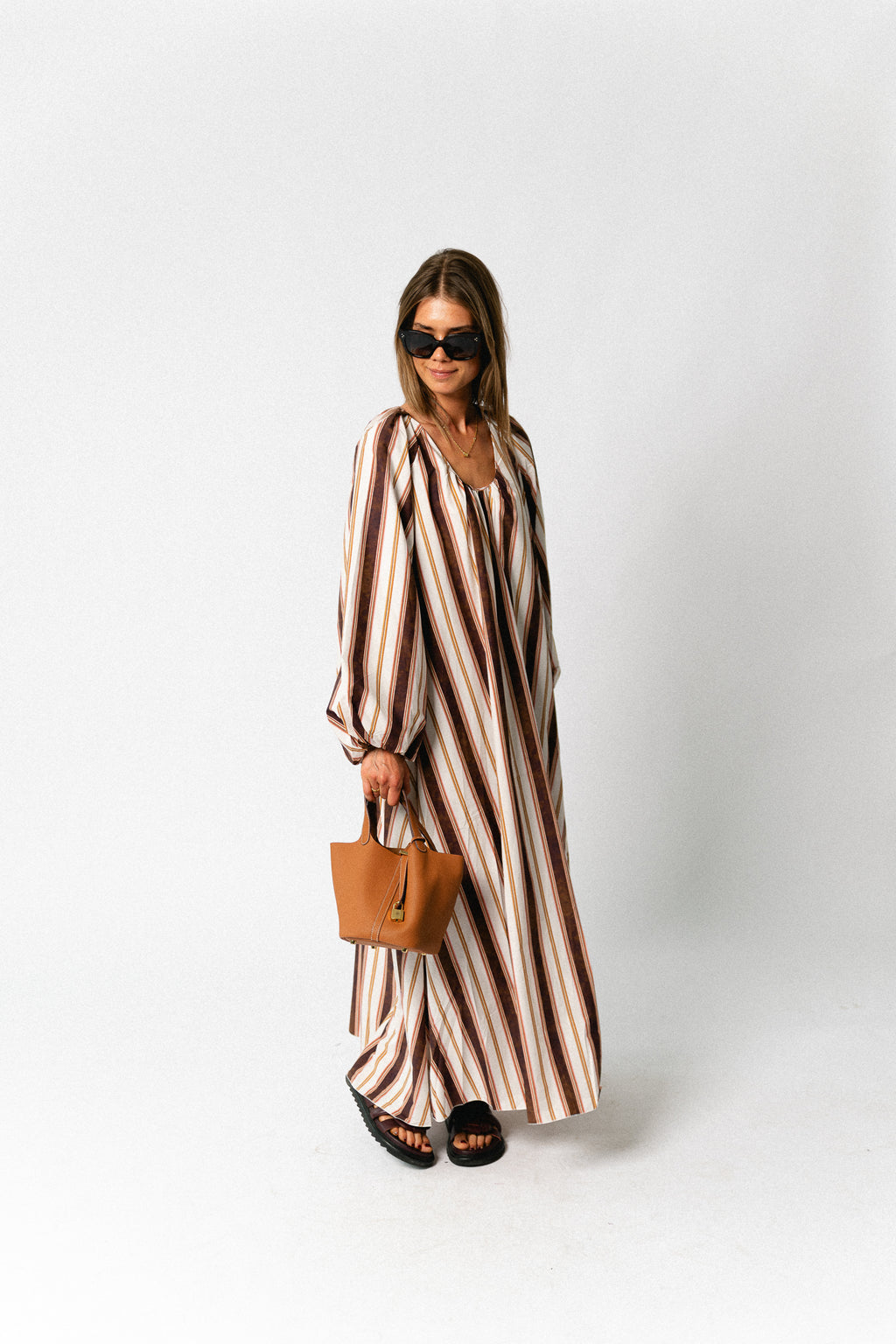 Brigitte dress hot chocolate stripes