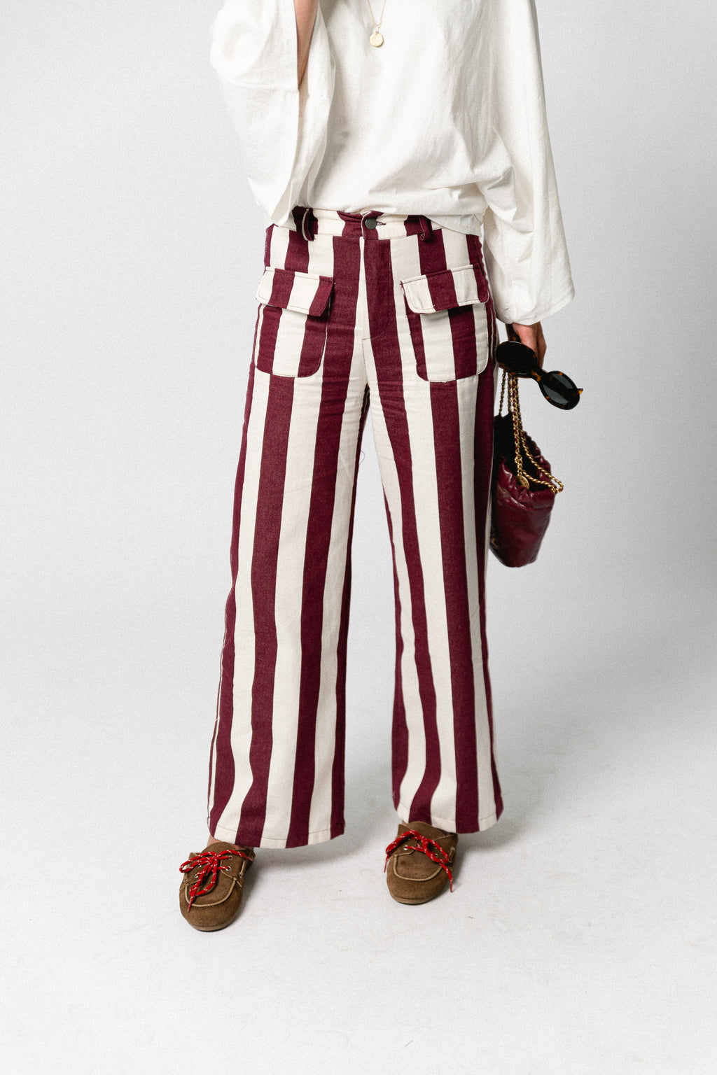 Lena striped pants burgundy/ecru