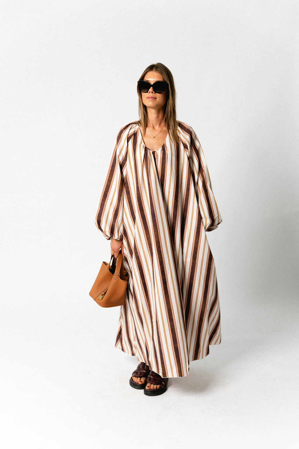 Brigitte dress hot chocolate stripes