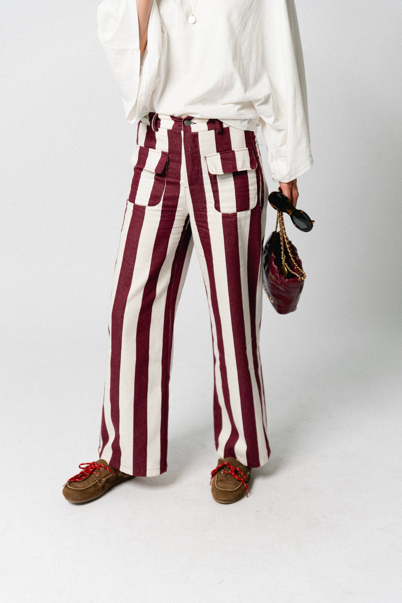 Lena striped pants burgundy/ecru