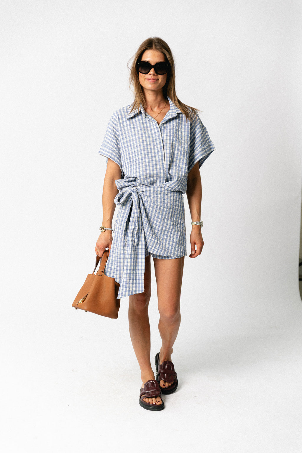Juliette checkered wrap skort blue