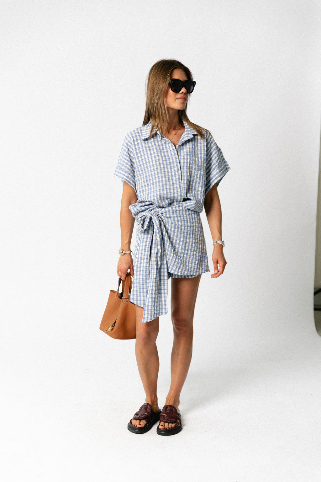 Juliette checkered wrap skort blue