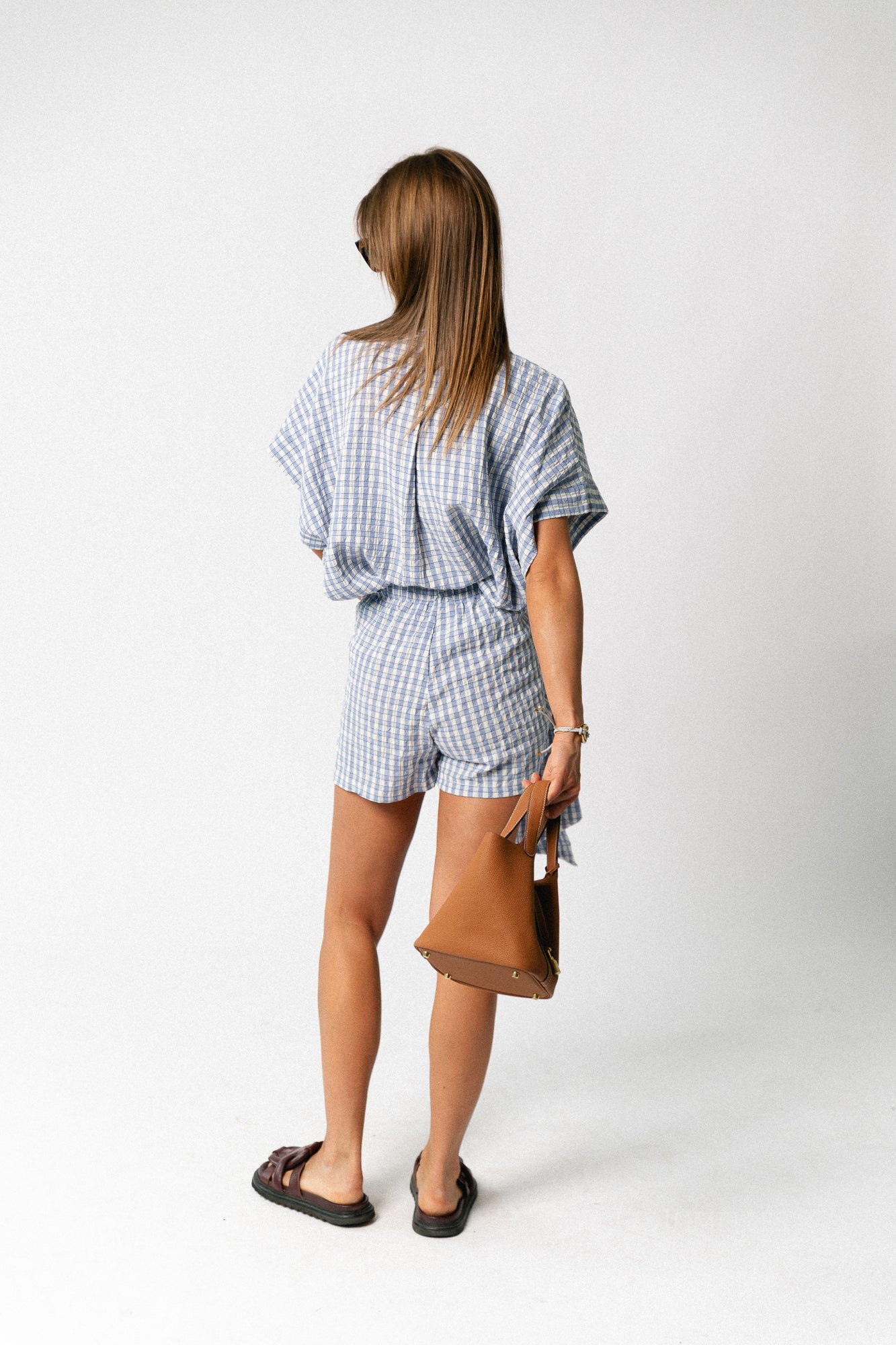 Juliette checkered wrap skort blue