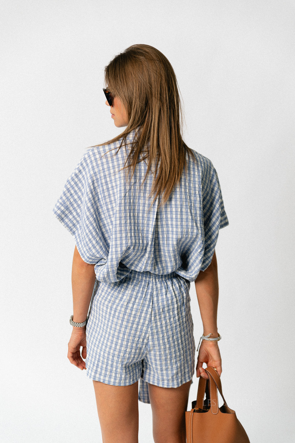 Juliette checkered wrap skort blue