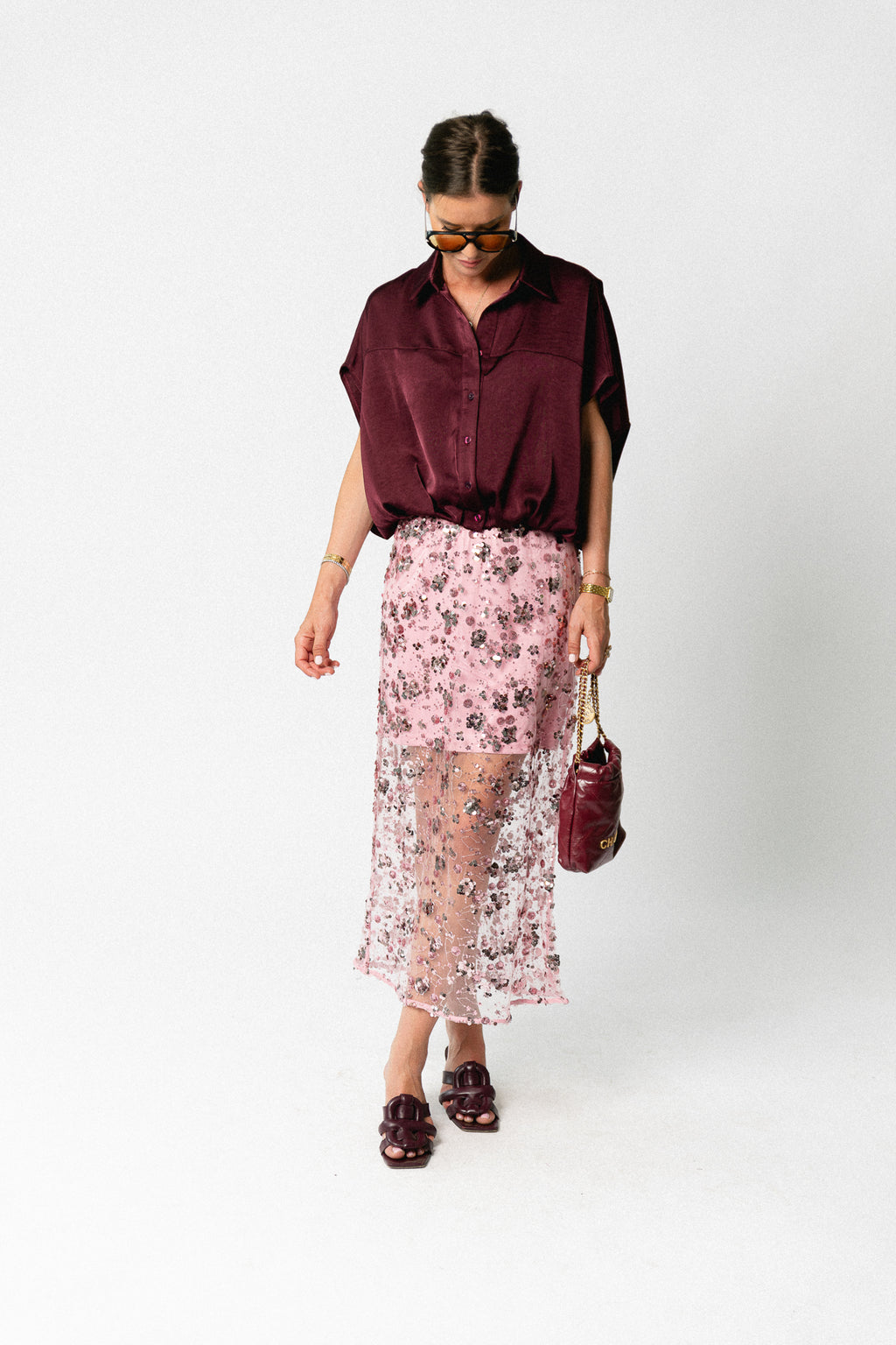 Sarah sateen blouse burgundy