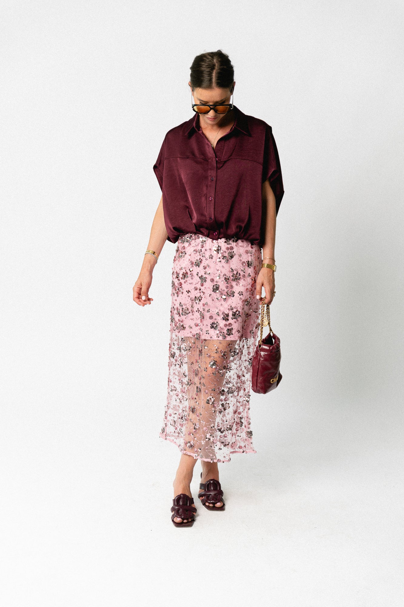 YASSequina HW long skirt orchid smoke