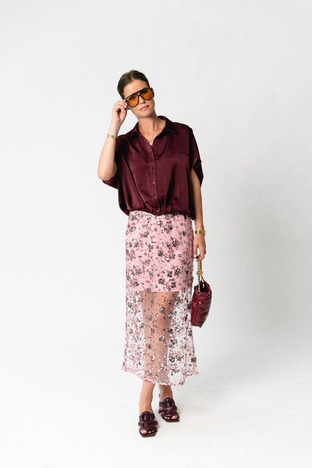 Sarah sateen blouse burgundy