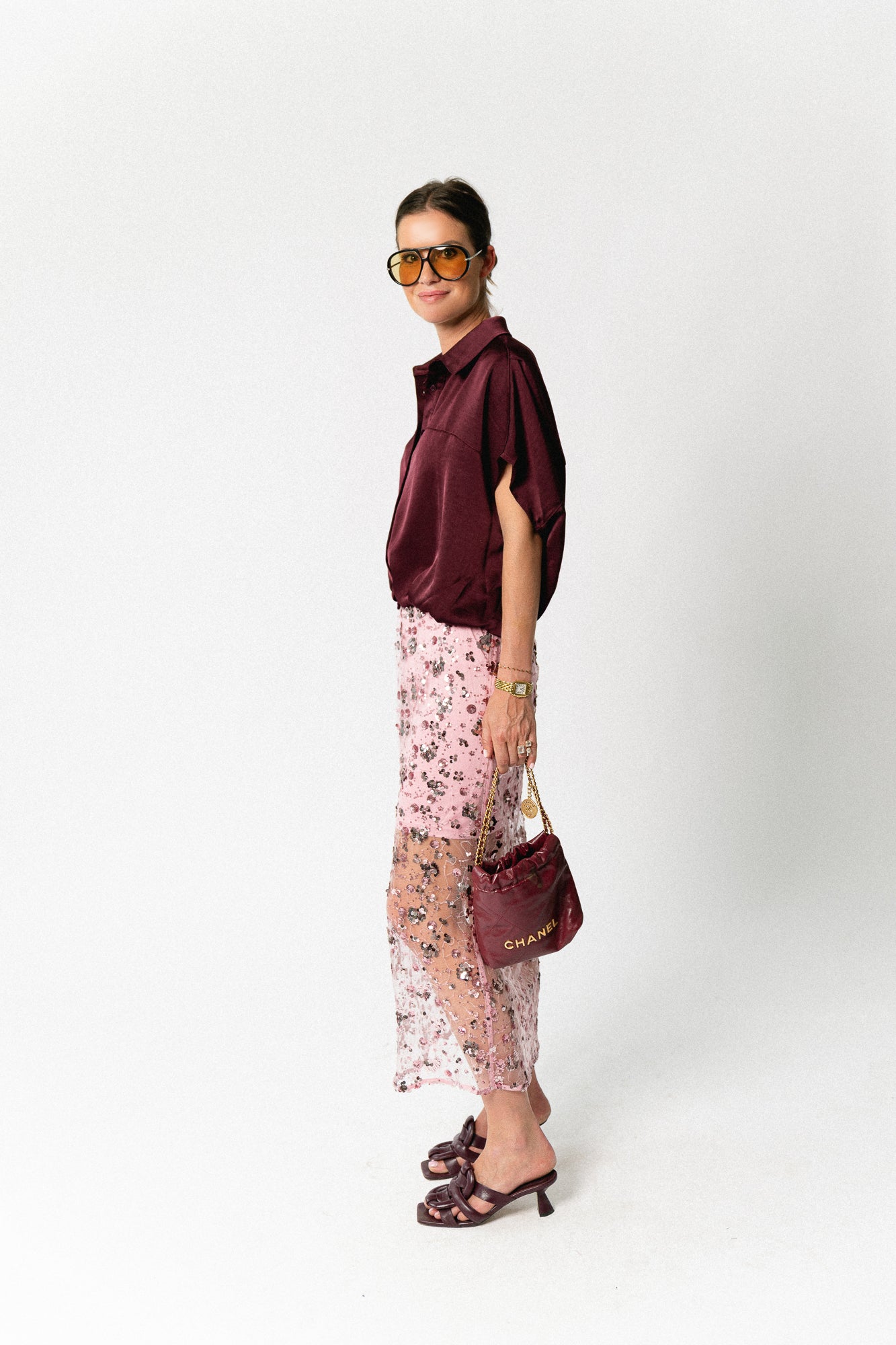Sarah sateen blouse burgundy