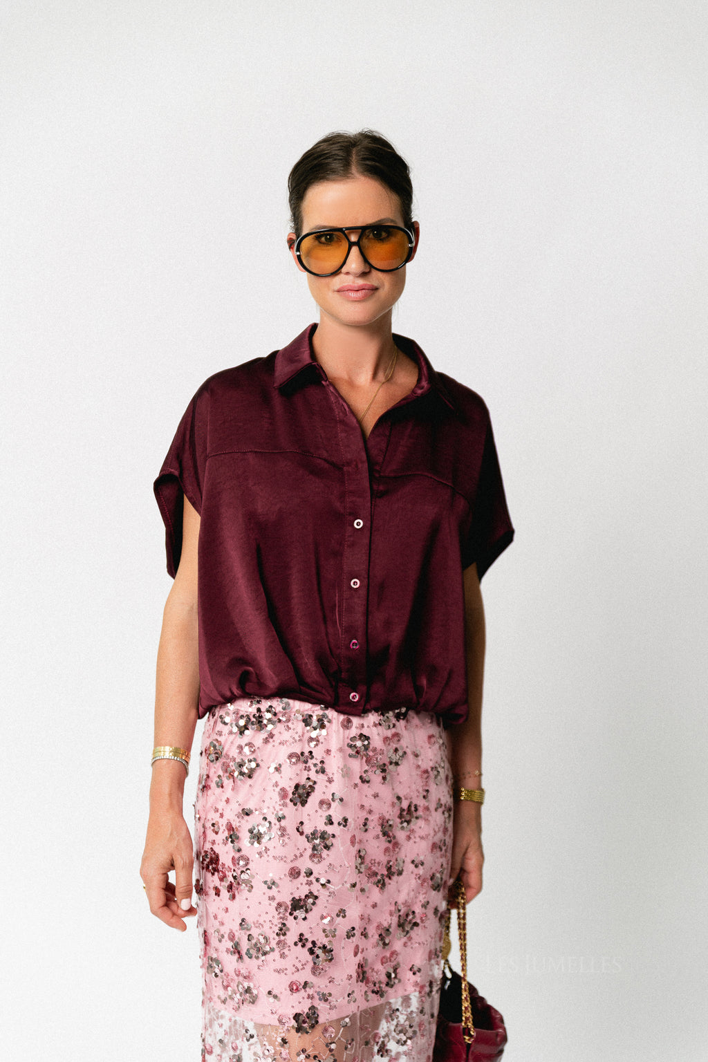 Sarah sateen blouse burgundy