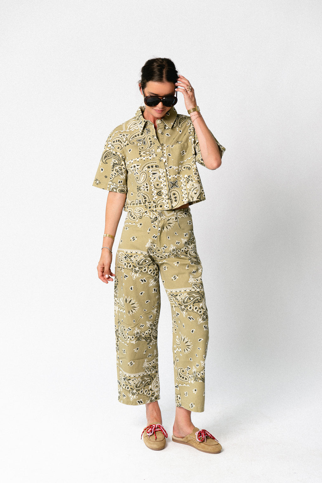 Meagan paisley cropped shirt khaki
