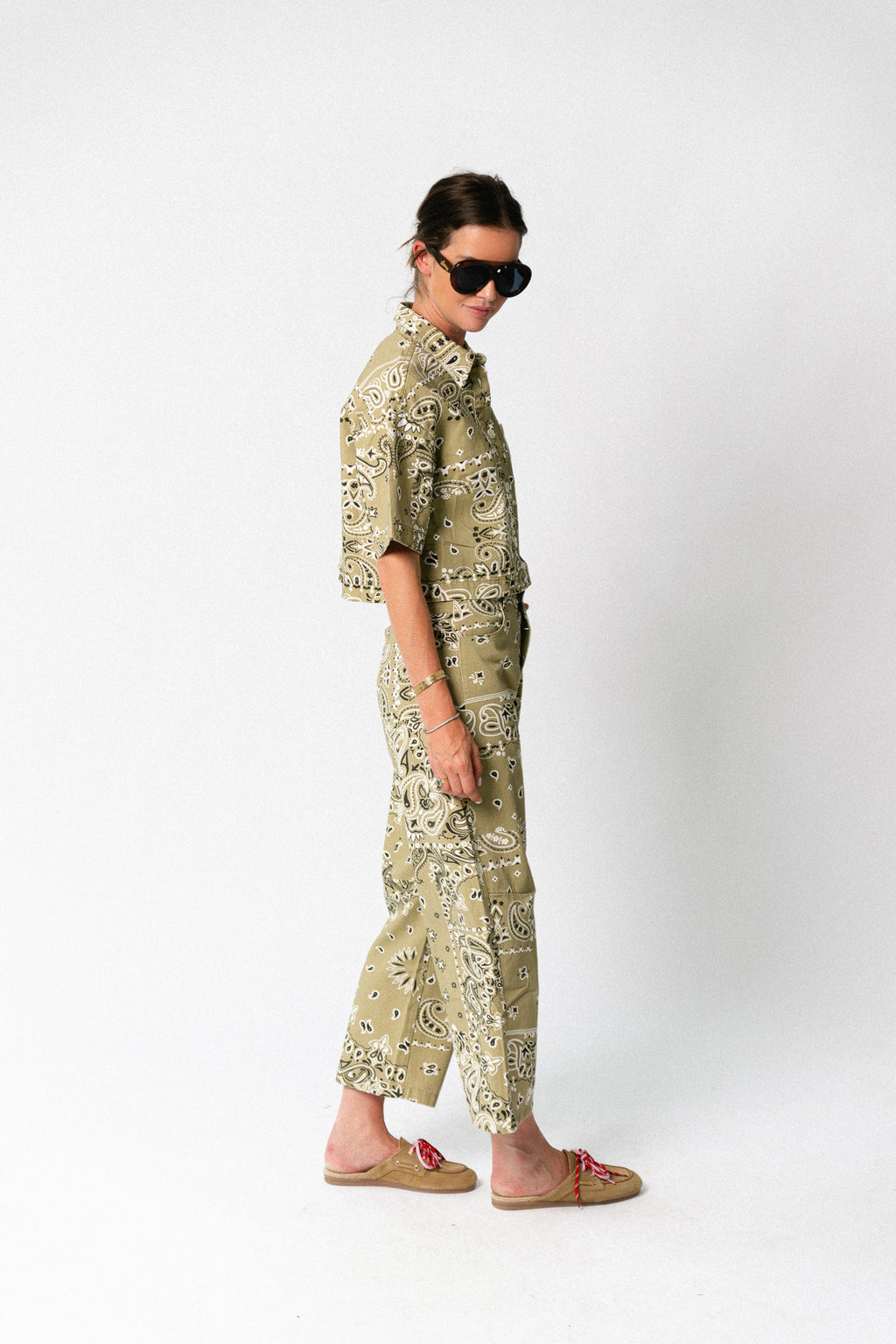 Meagan paisley cropped shirt khaki