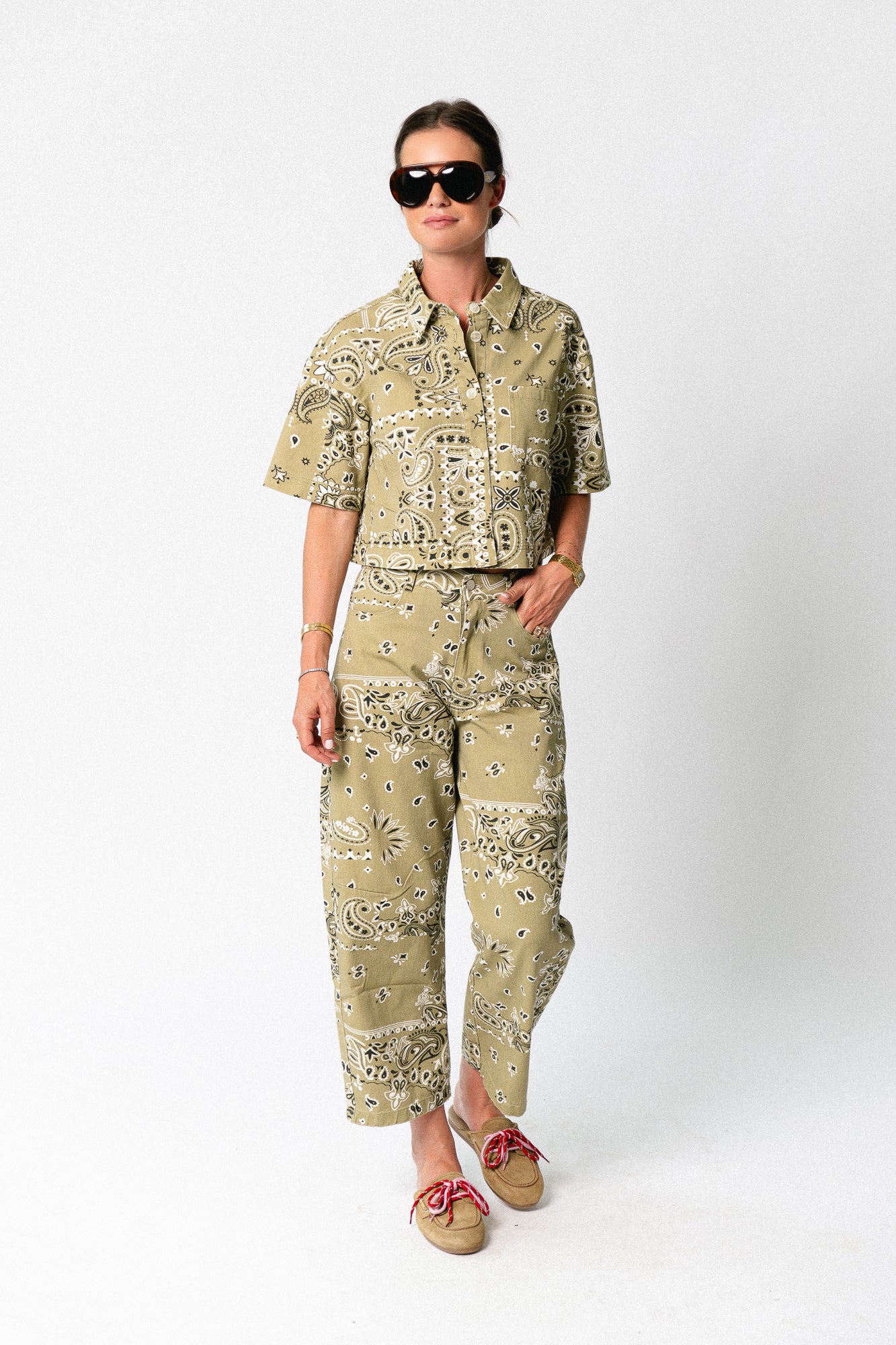 Meagan paisley cropped shirt khaki
