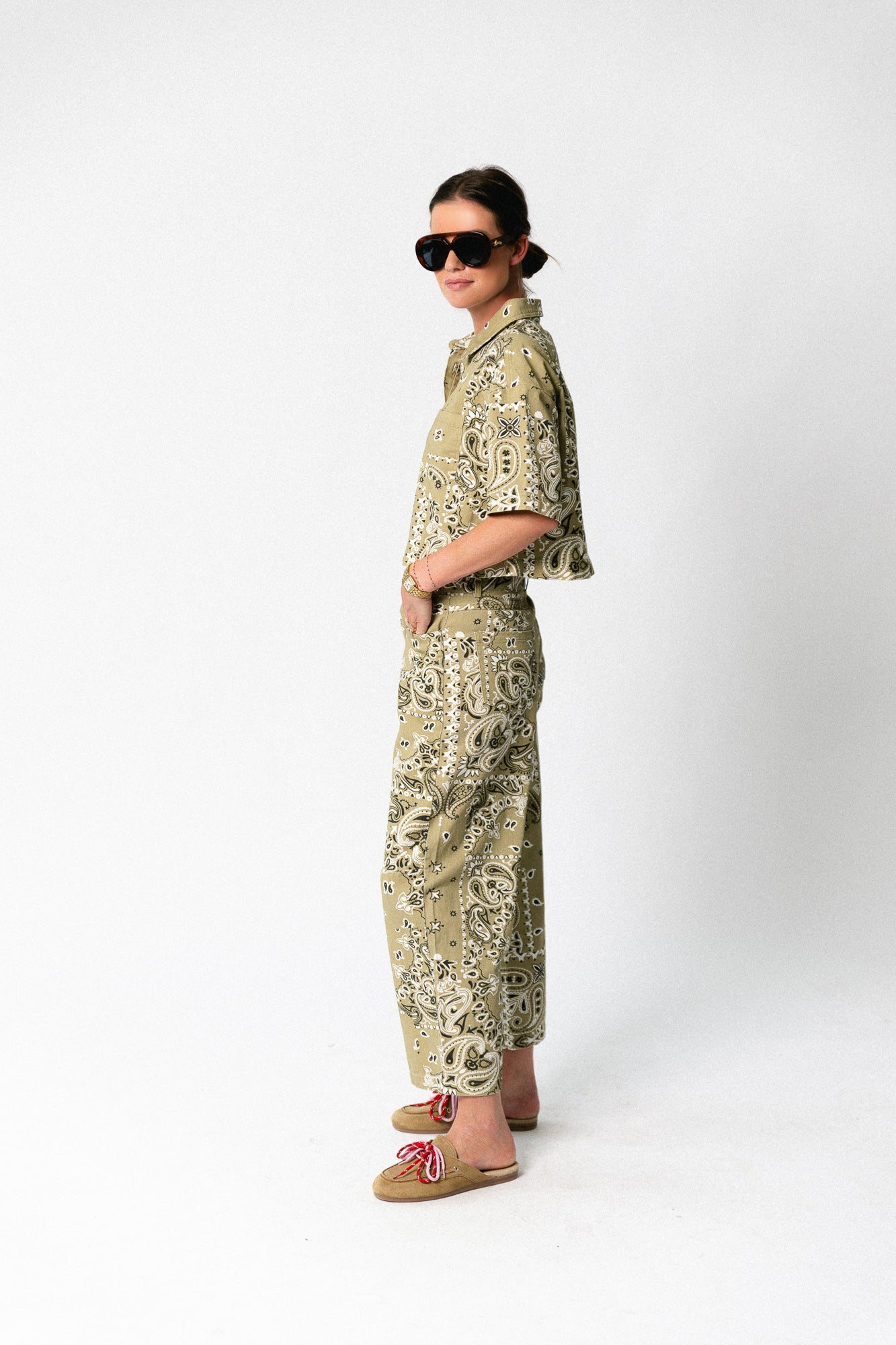 Meagan paisley cropped shirt khaki
