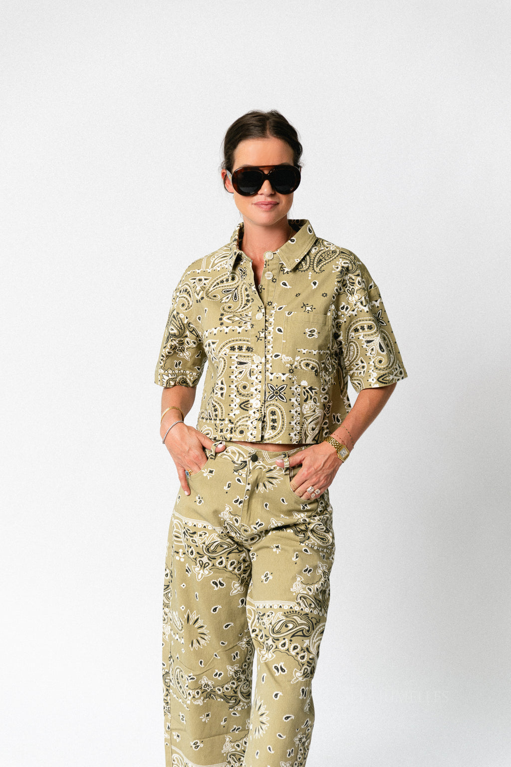 Meagan paisley cropped shirt khaki