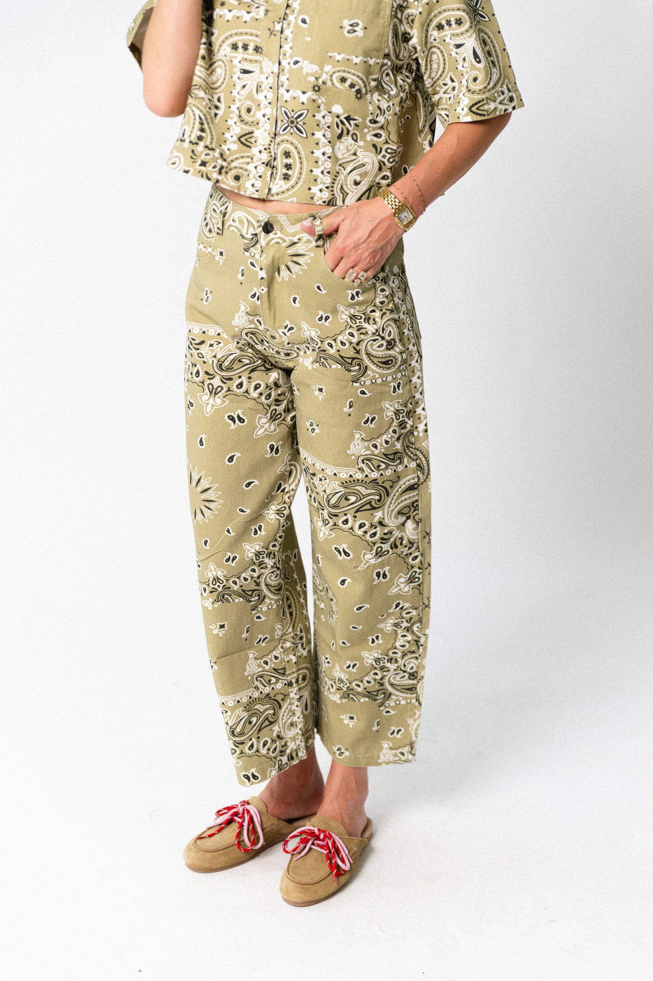 Meagan paisley barrel jeans khaki