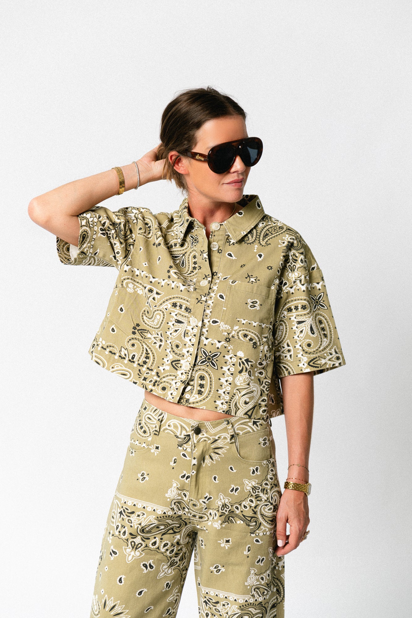 Meagan paisley cropped shirt khaki