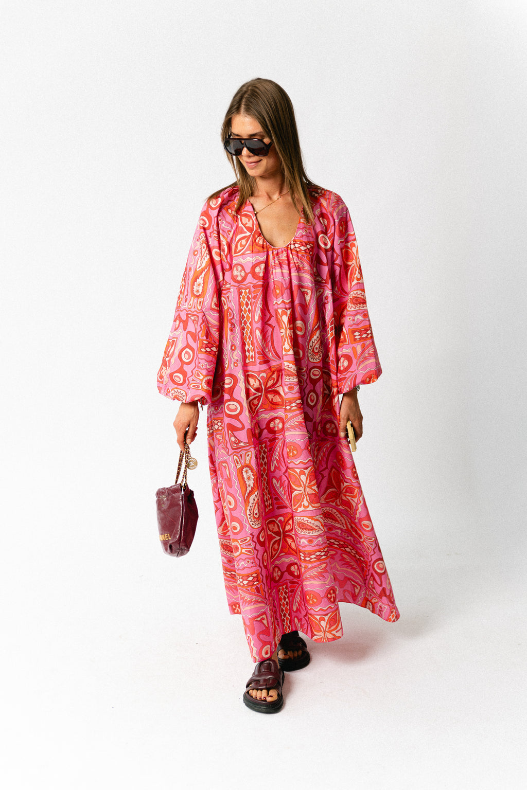 Brigitte dress seventies print fuchsia