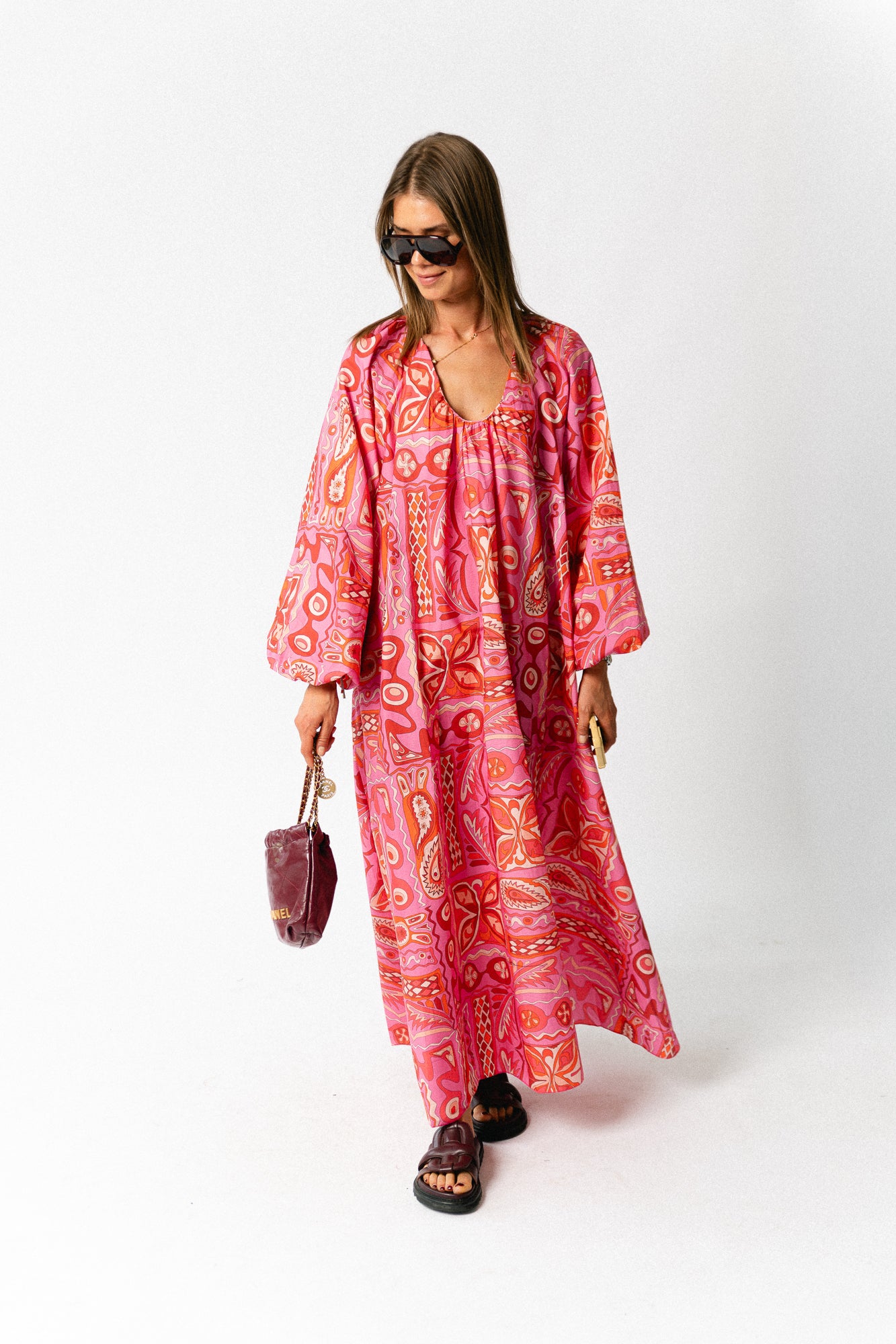 Brigitte dress seventies print fuchsia