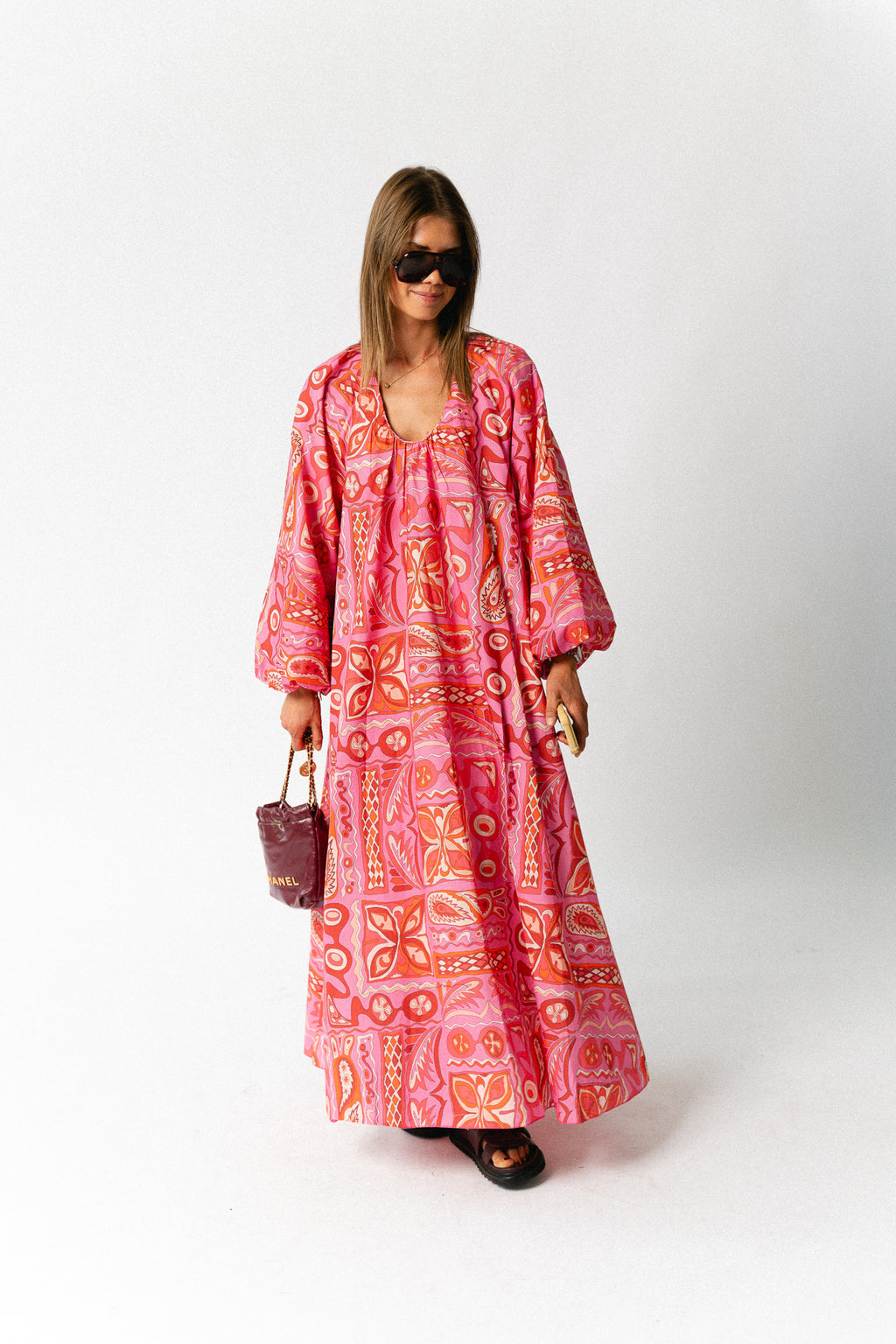 Brigitte dress seventies print fuchsia