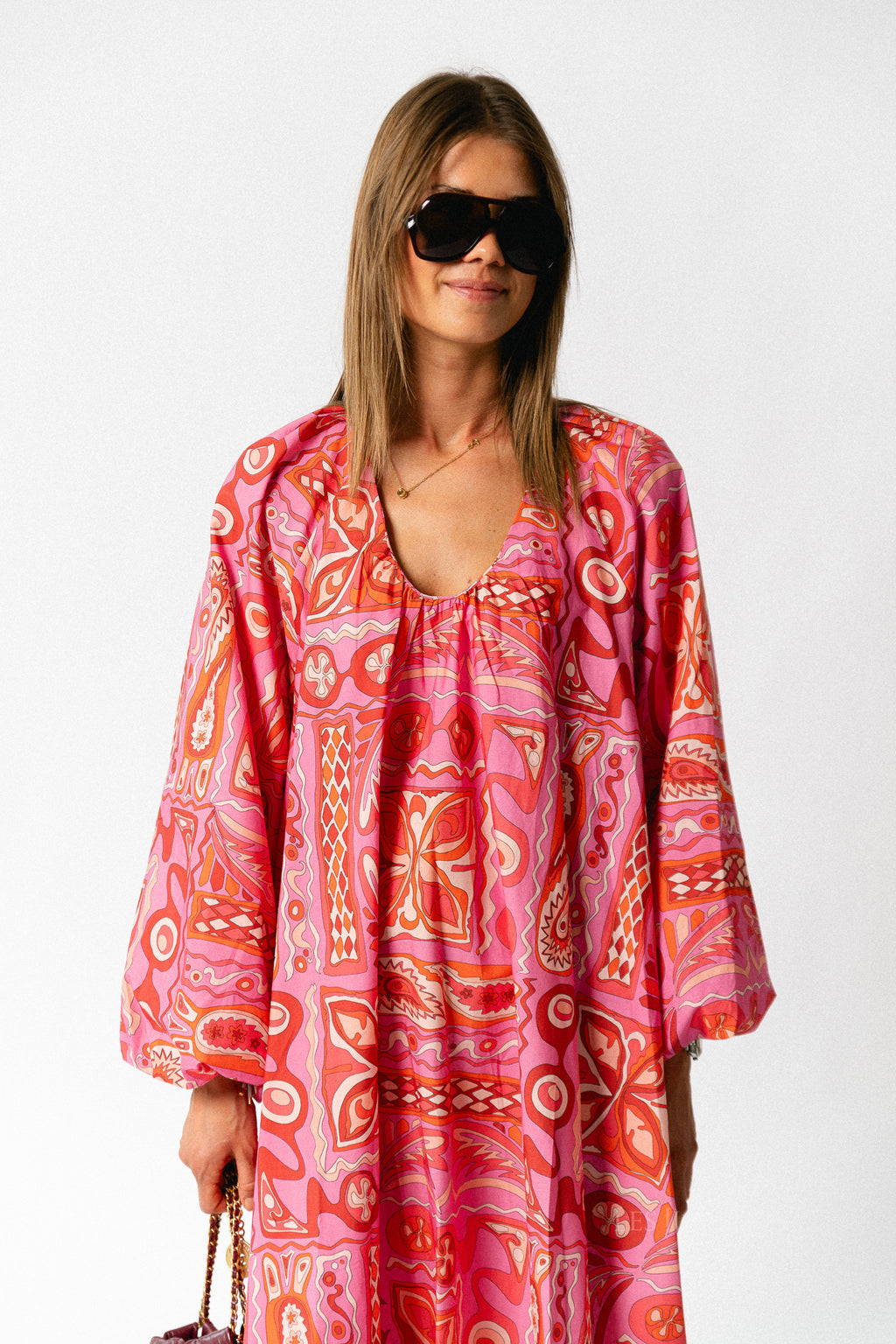 Brigitte dress seventies print fuchsia