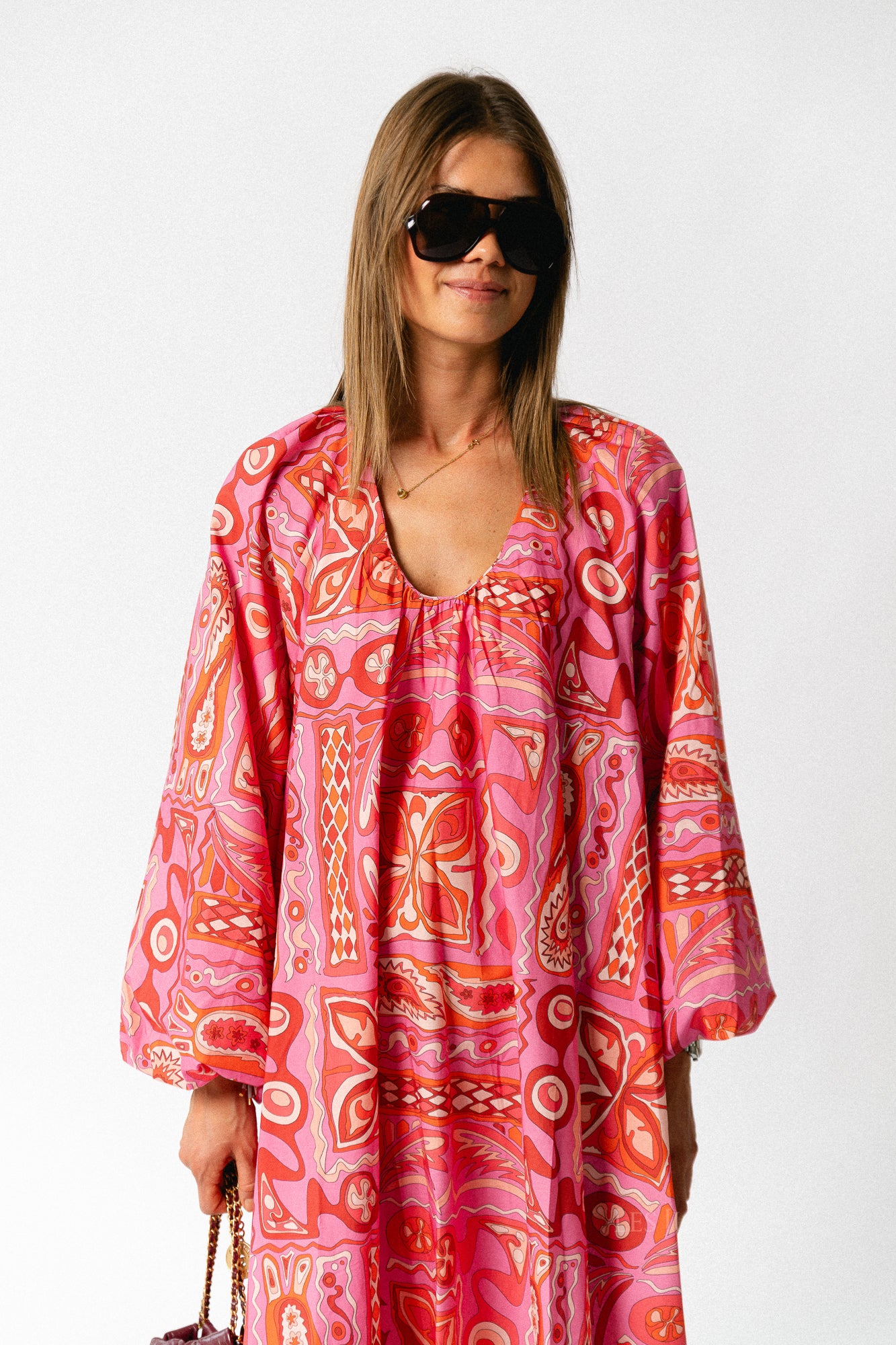 Brigitte dress seventies print fuchsia