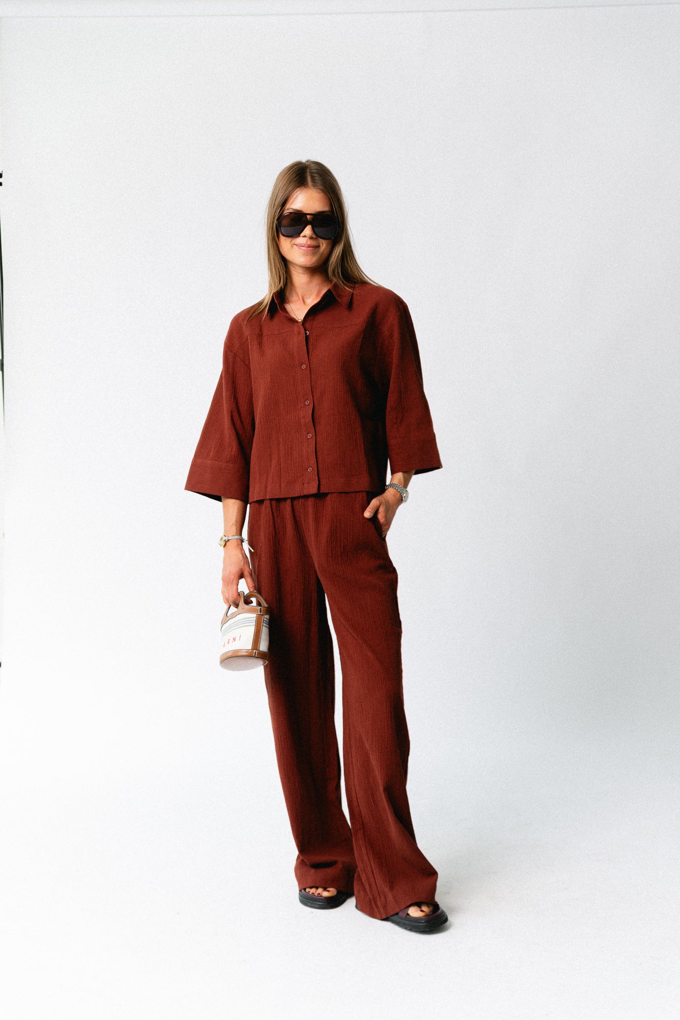 SLFFinnie relaxed 3/4 sun shirt cherry mahogany