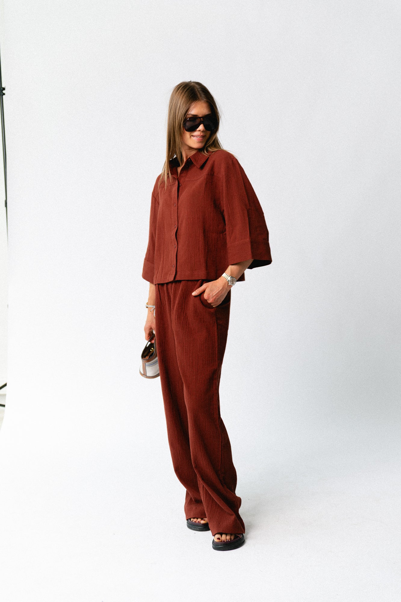 SLFFinnie relaxed 3/4 sun shirt cherry mahogany – Les Jumelles